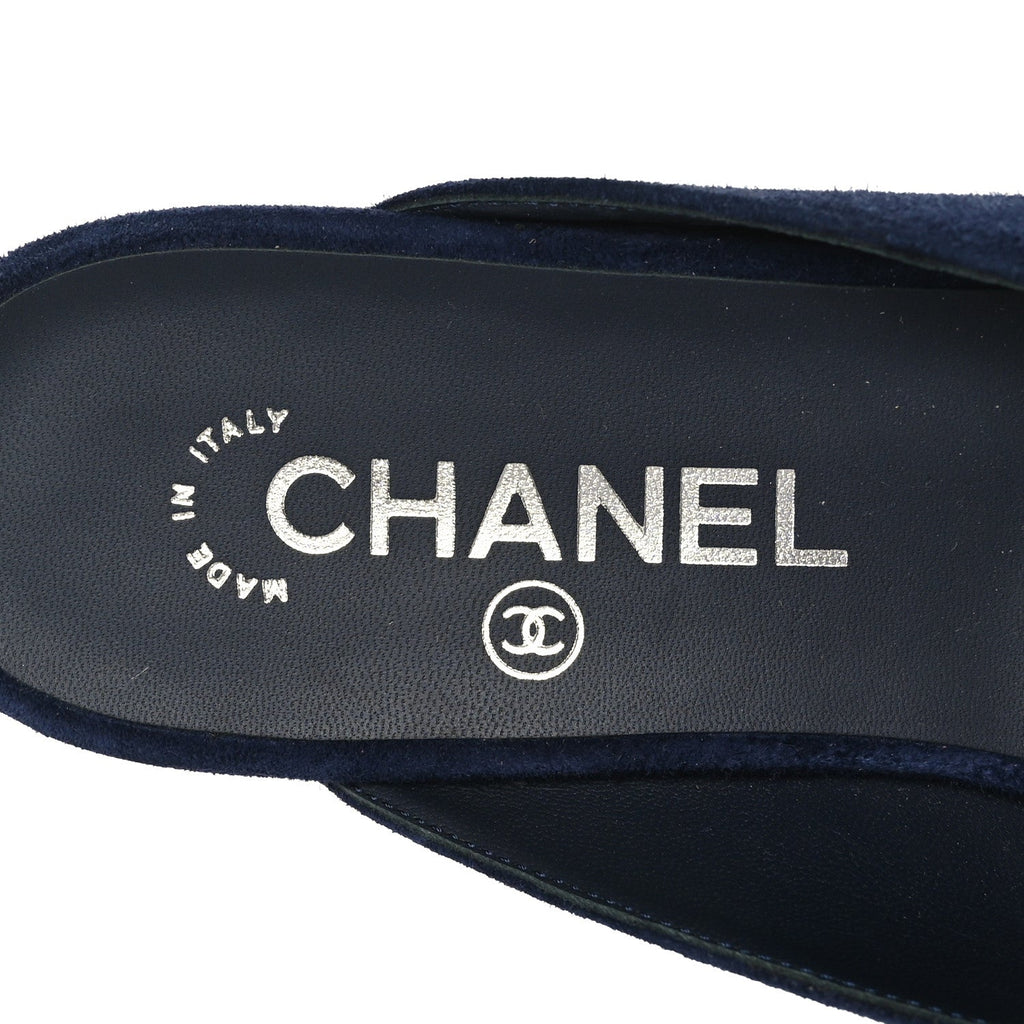 CHANEL SUEDE CALFSKIN GROSGRAIN CRYSTAL CC STAR MULES
