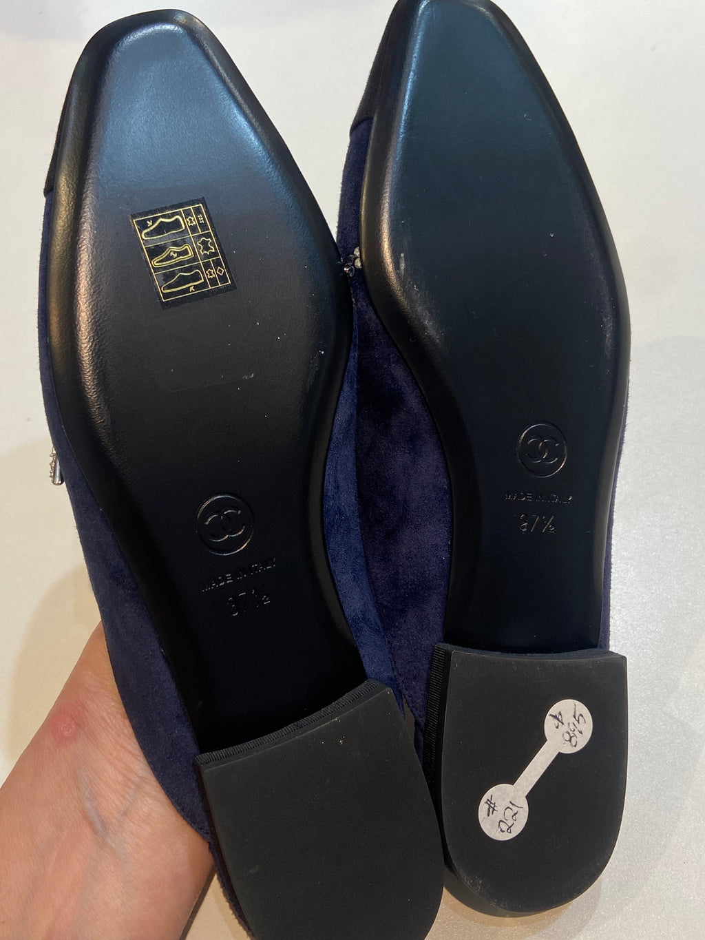CHANEL SUEDE CALFSKIN GROSGRAIN CRYSTAL CC STAR MULES