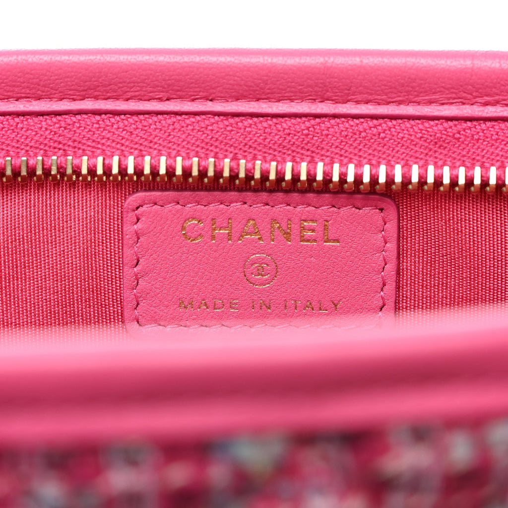 CHANEL TWEED PVC LAMBSKIN LEATHER WRISTLET CLUTCH