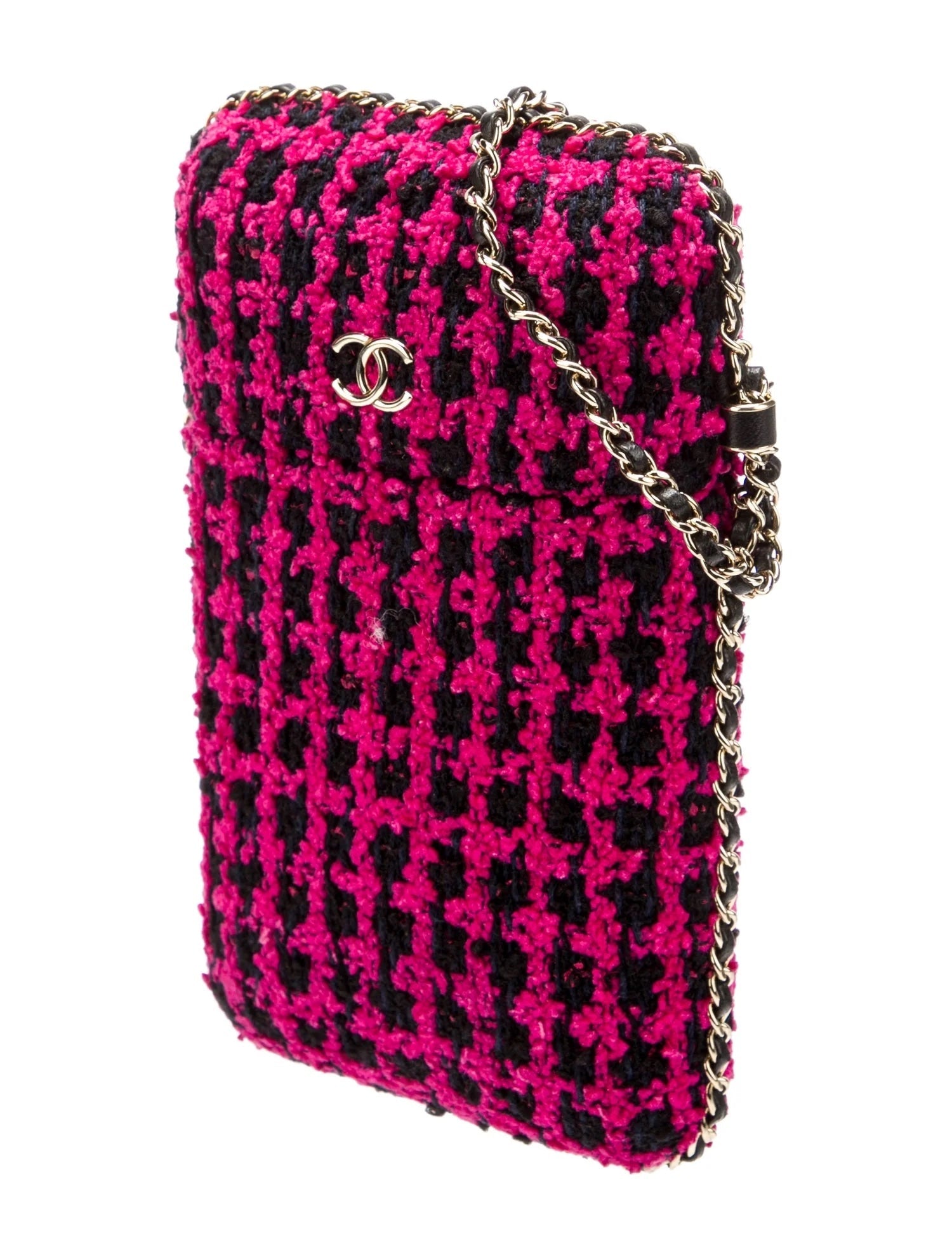 CHANEL CC TWEED PHONE CASE CHAIN BAG