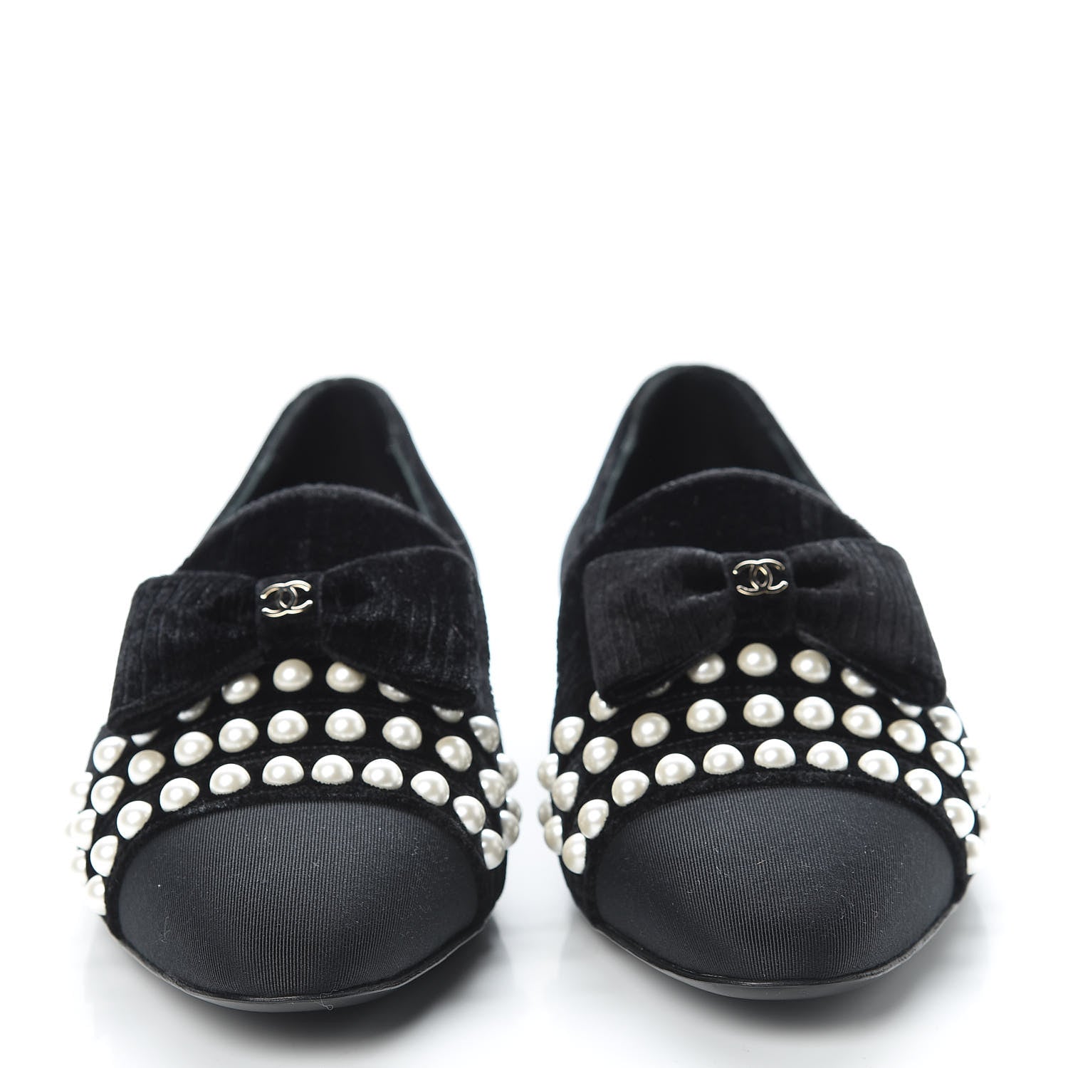 CHANEL VELVET GROSGRAIN PEARLS MOCCASIN LOAFERS