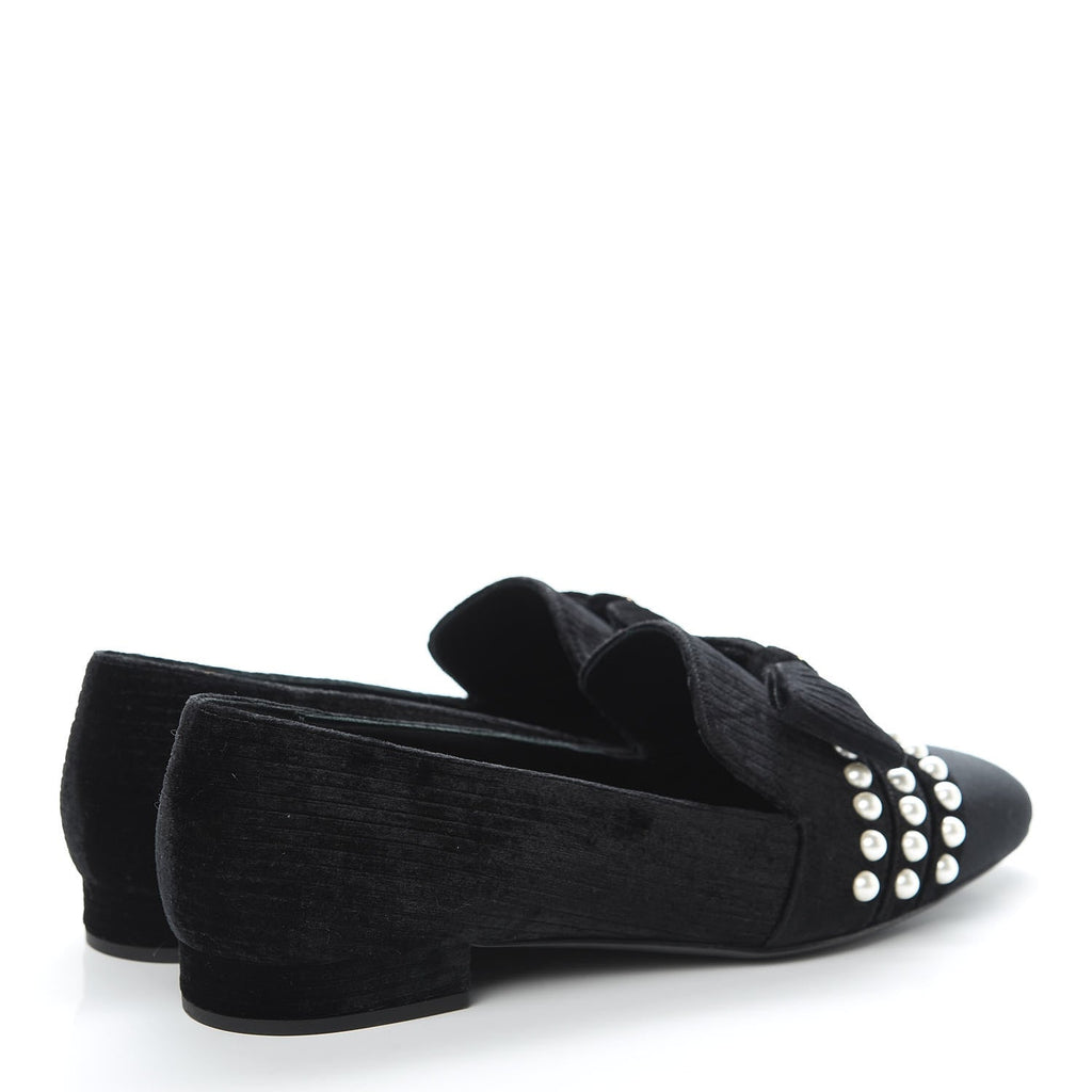 CHANEL VELVET GROSGRAIN PEARLS MOCCASIN LOAFERS