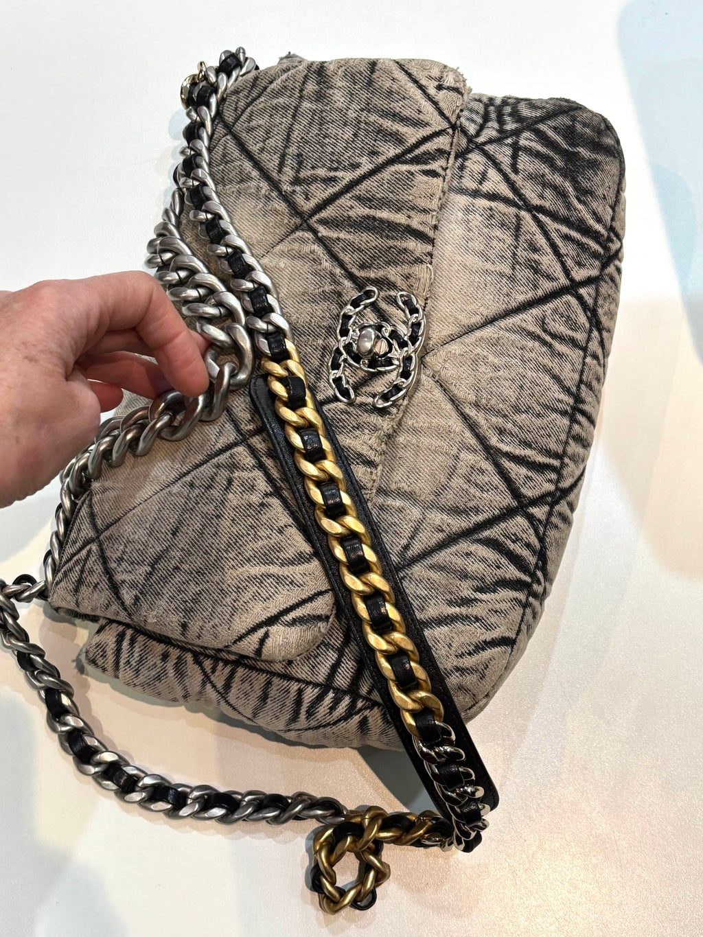 CHANEL 19 DISTRESSED DENIM BAG