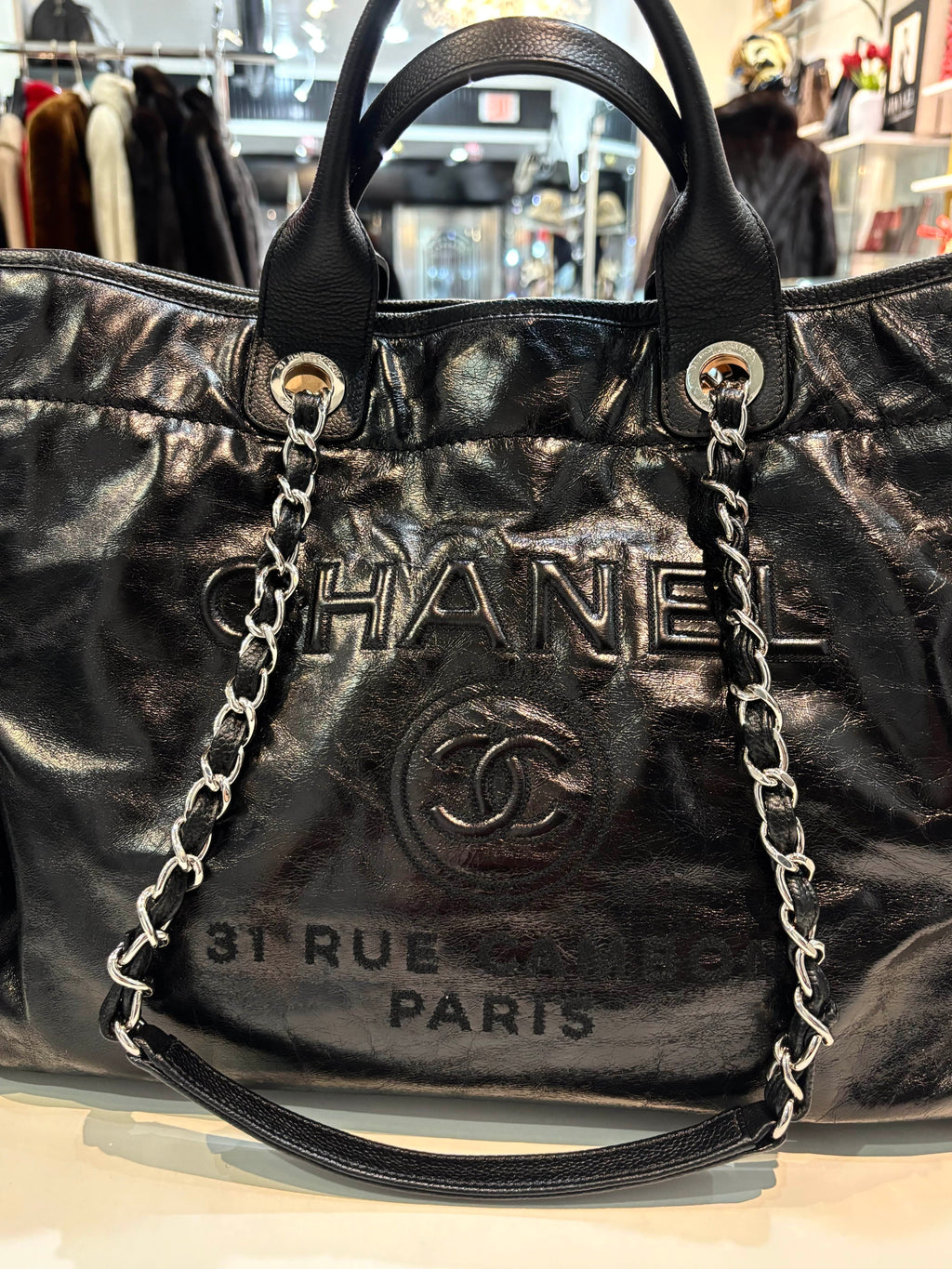 CHANEL 31 RUE CAMBON GLAZED CALFSKIN LEATHER DEAUVILLE TOTE