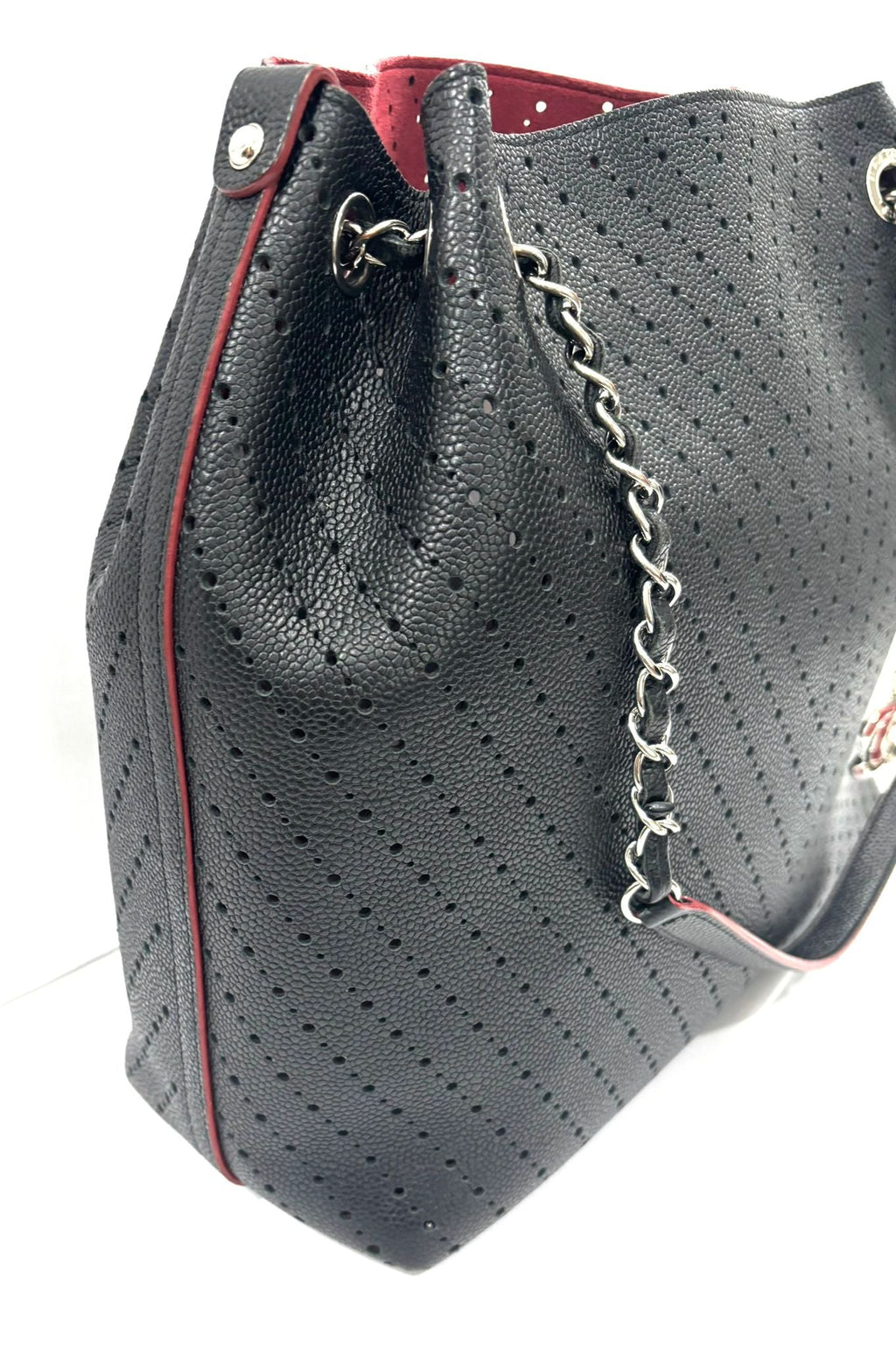 CHANEL PERFORATED GRAINED CALFSKIN LEATHER SHOPPING TOTE BAG