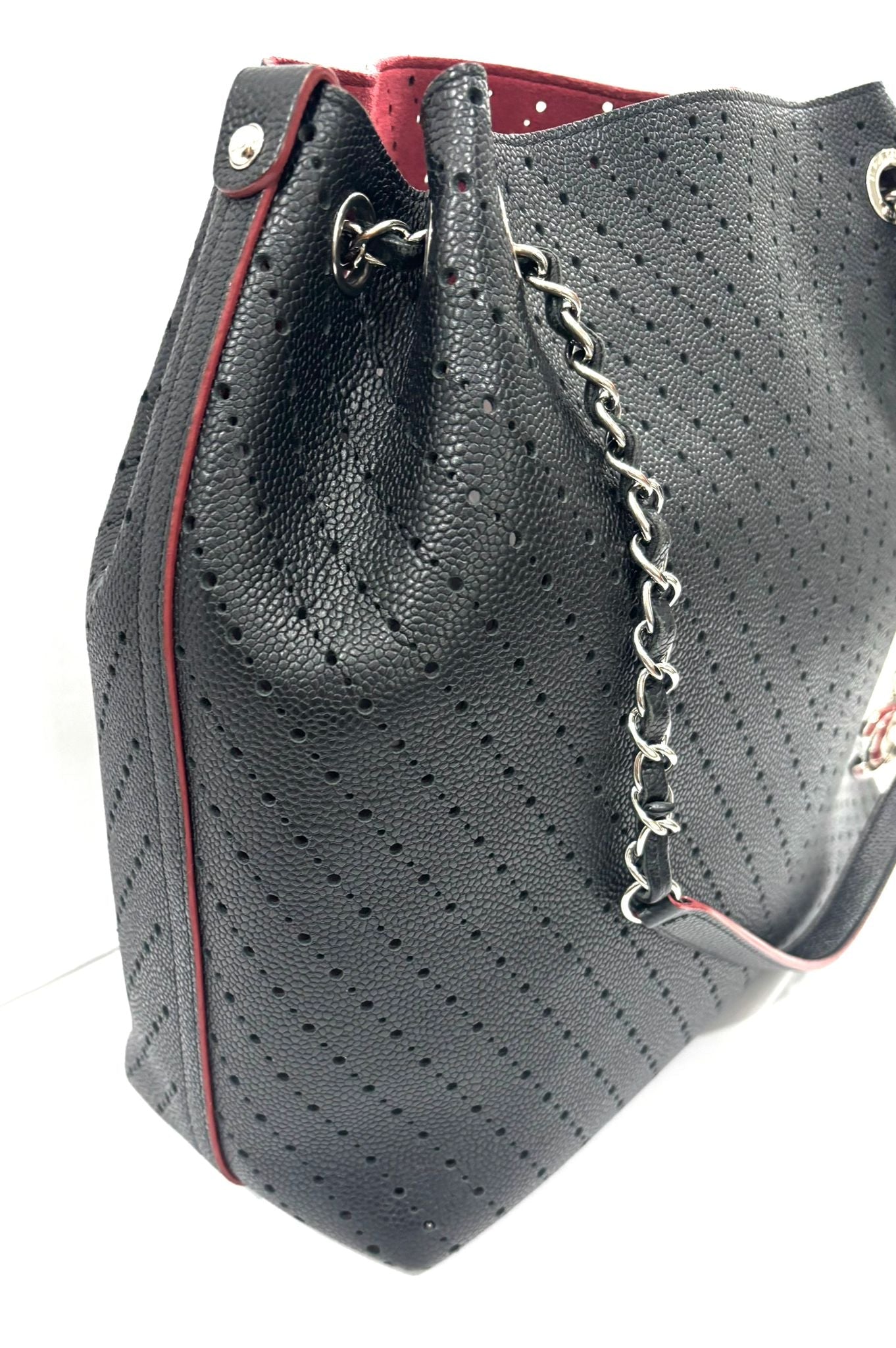 CHANEL PERFORATED GRAINED CALFSKIN LEATHER SHOPPING TOTE BAG