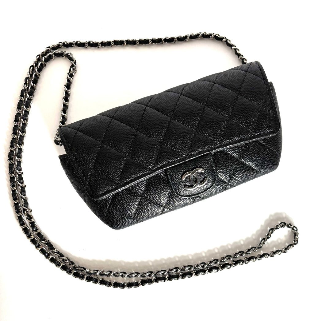CHANEL QUILTED CAVIAR LEATHER GLASSES CHAIN CASE