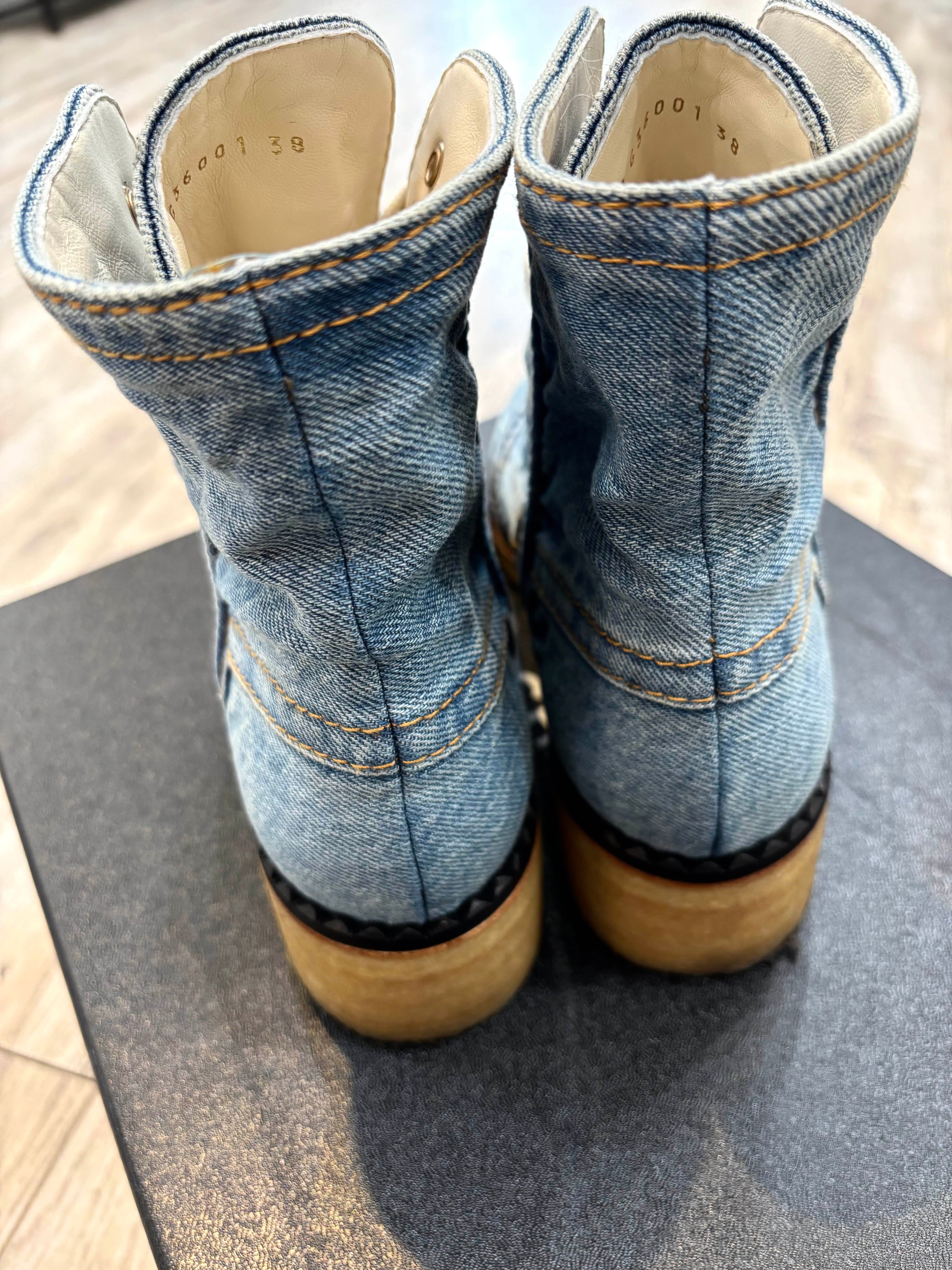 CHANEL DENIM LACE UP COMBAT BOOTIES