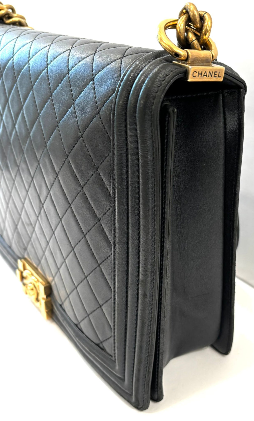 CHANEL LAMBSKIN QUILTED LARGE BOY FLAP BAG