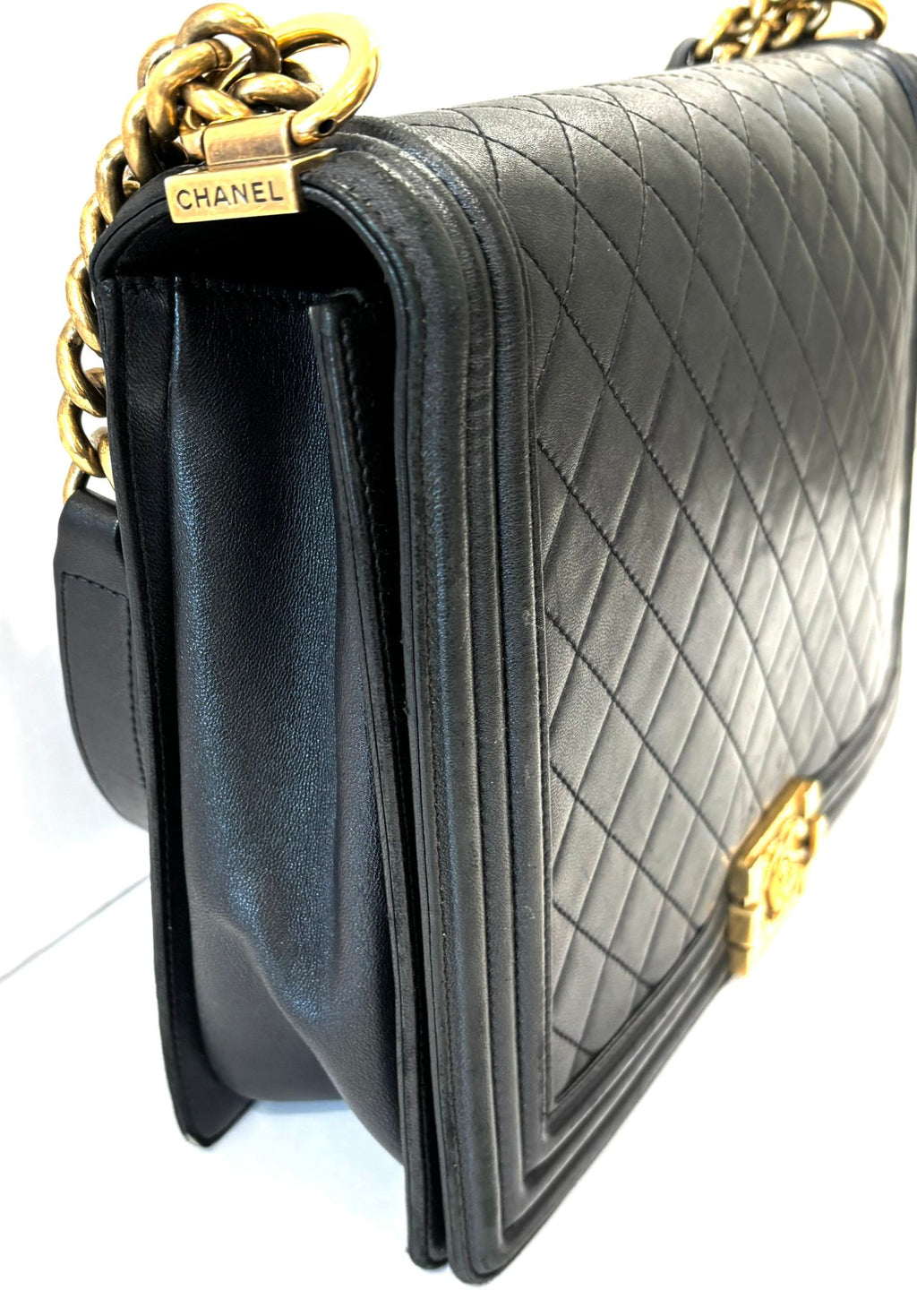 CHANEL LAMBSKIN QUILTED LARGE BOY FLAP BAG