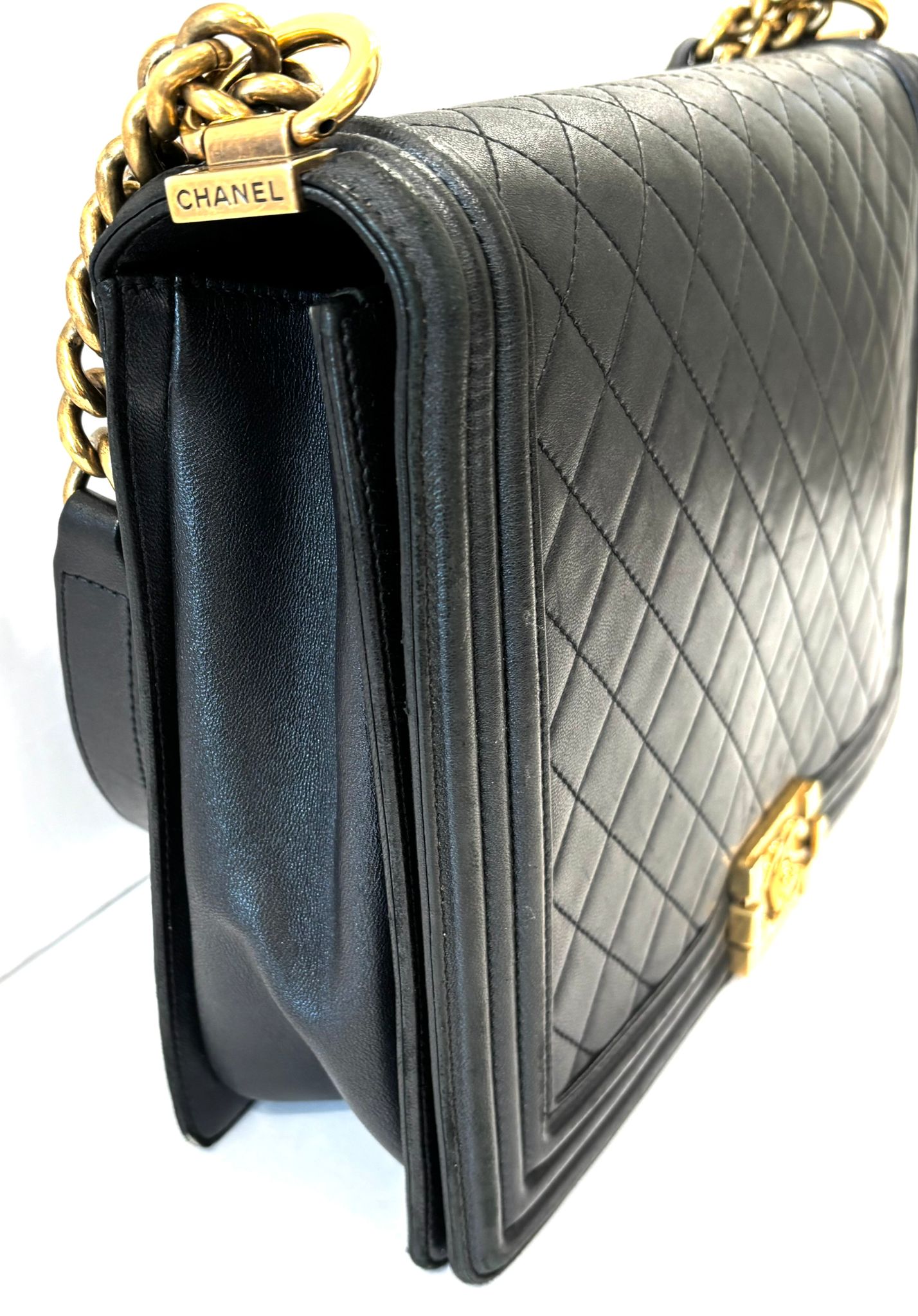 CHANEL LAMBSKIN QUILTED LARGE BOY FLAP BAG
