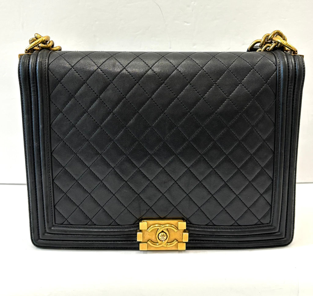 CHANEL LAMBSKIN QUILTED LARGE BOY FLAP BAG