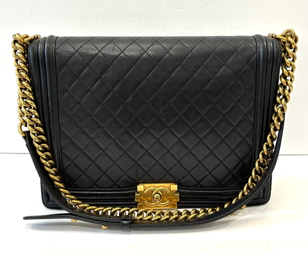CHANEL LAMBSKIN QUILTED LARGE BOY FLAP BAG