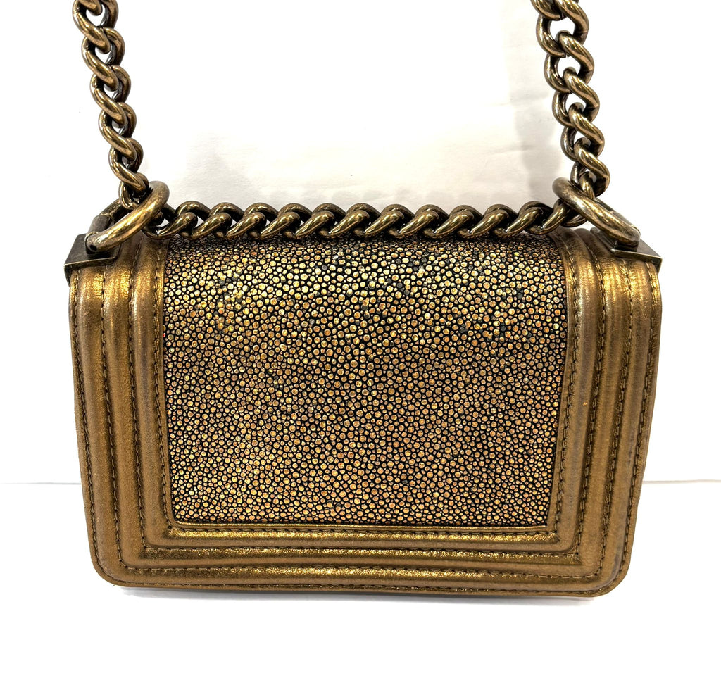 CHANEL METALLIC GOLD GALUCHAT STINGRAY MINI BOY BAG