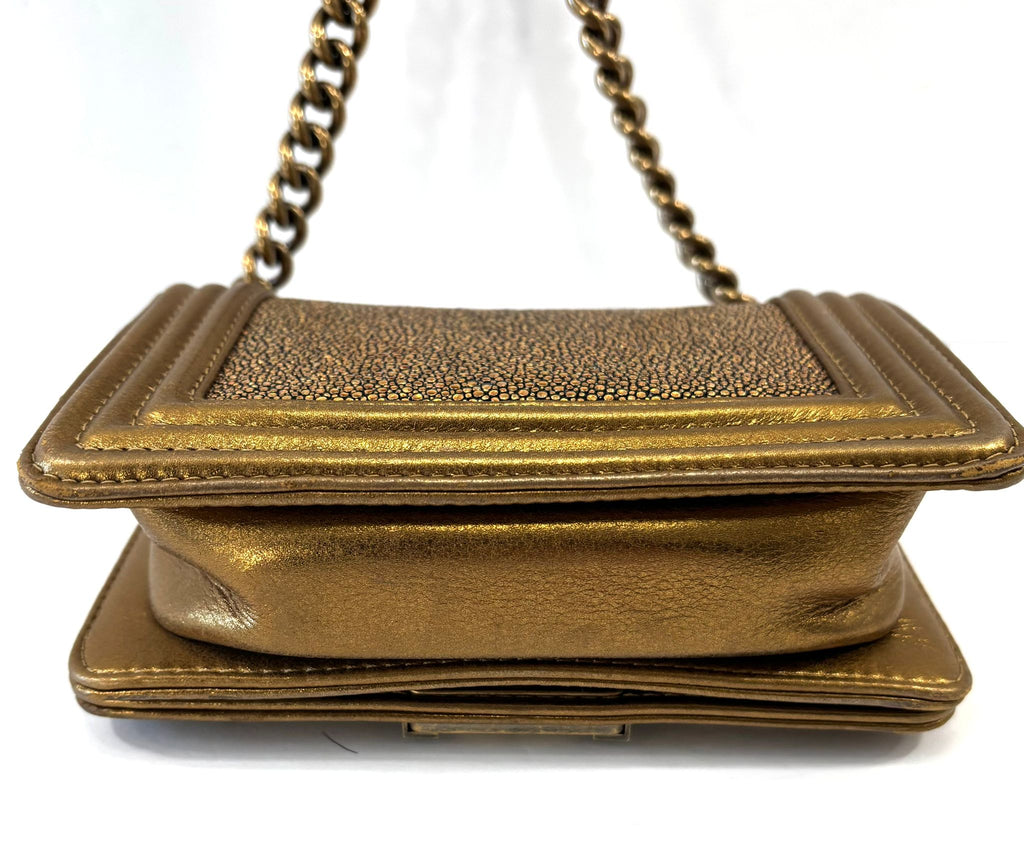 CHANEL METALLIC GOLD GALUCHAT STINGRAY MINI BOY BAG