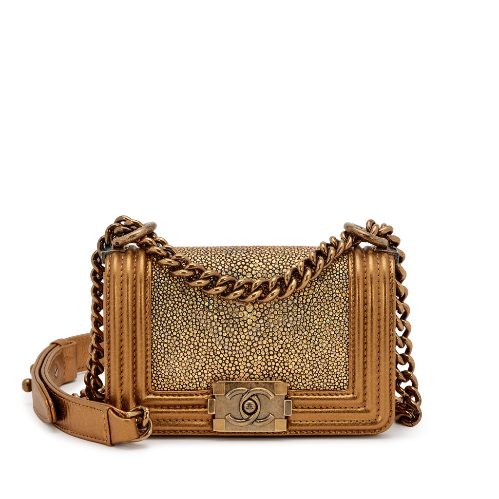CHANEL METALLIC GOLD GALUCHAT STINGRAY MINI BOY BAG
