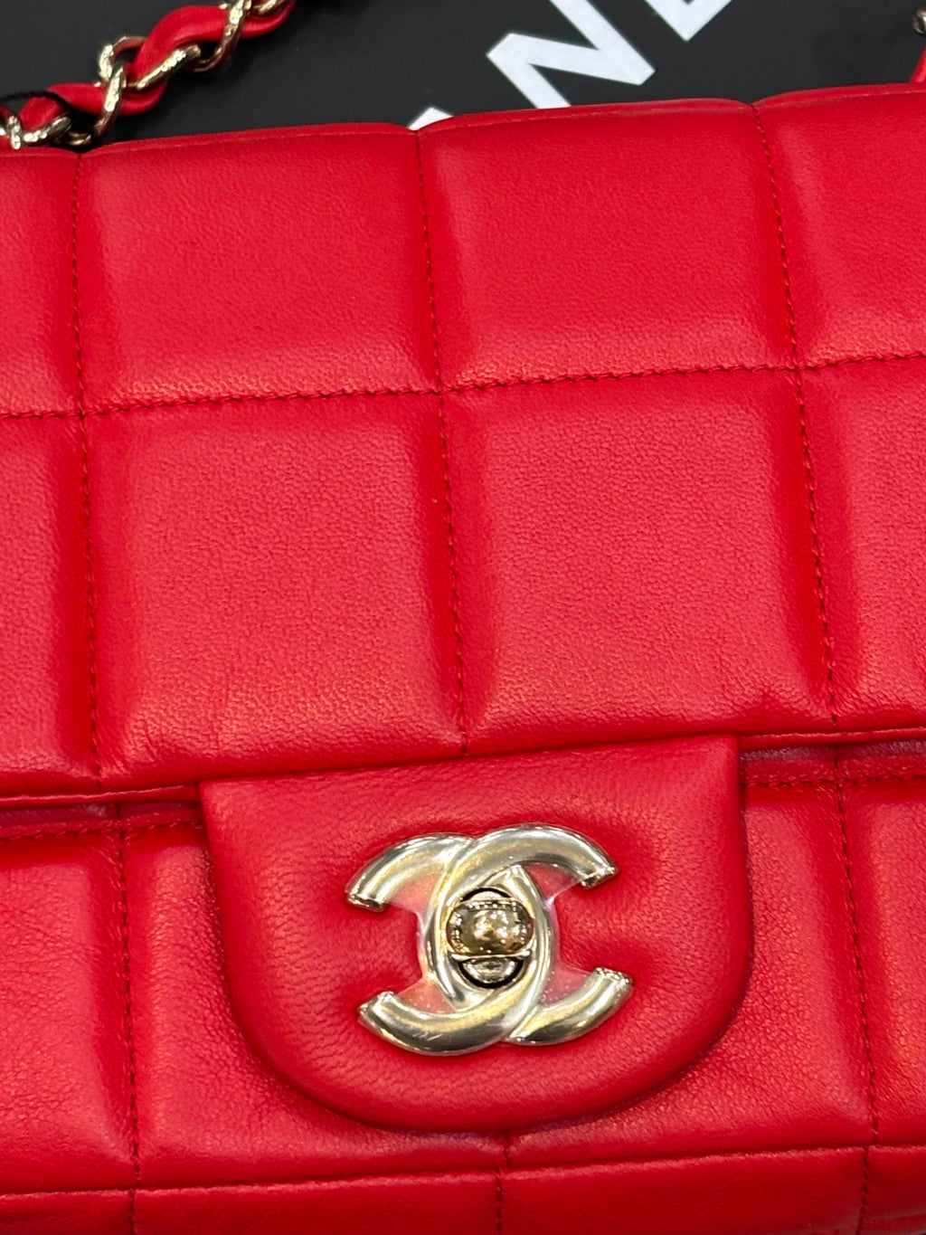 CHANEL MONACOCO LOGO BLOCKS MINI FLAP QUILTED LAMBSKIN LEATHER BAG