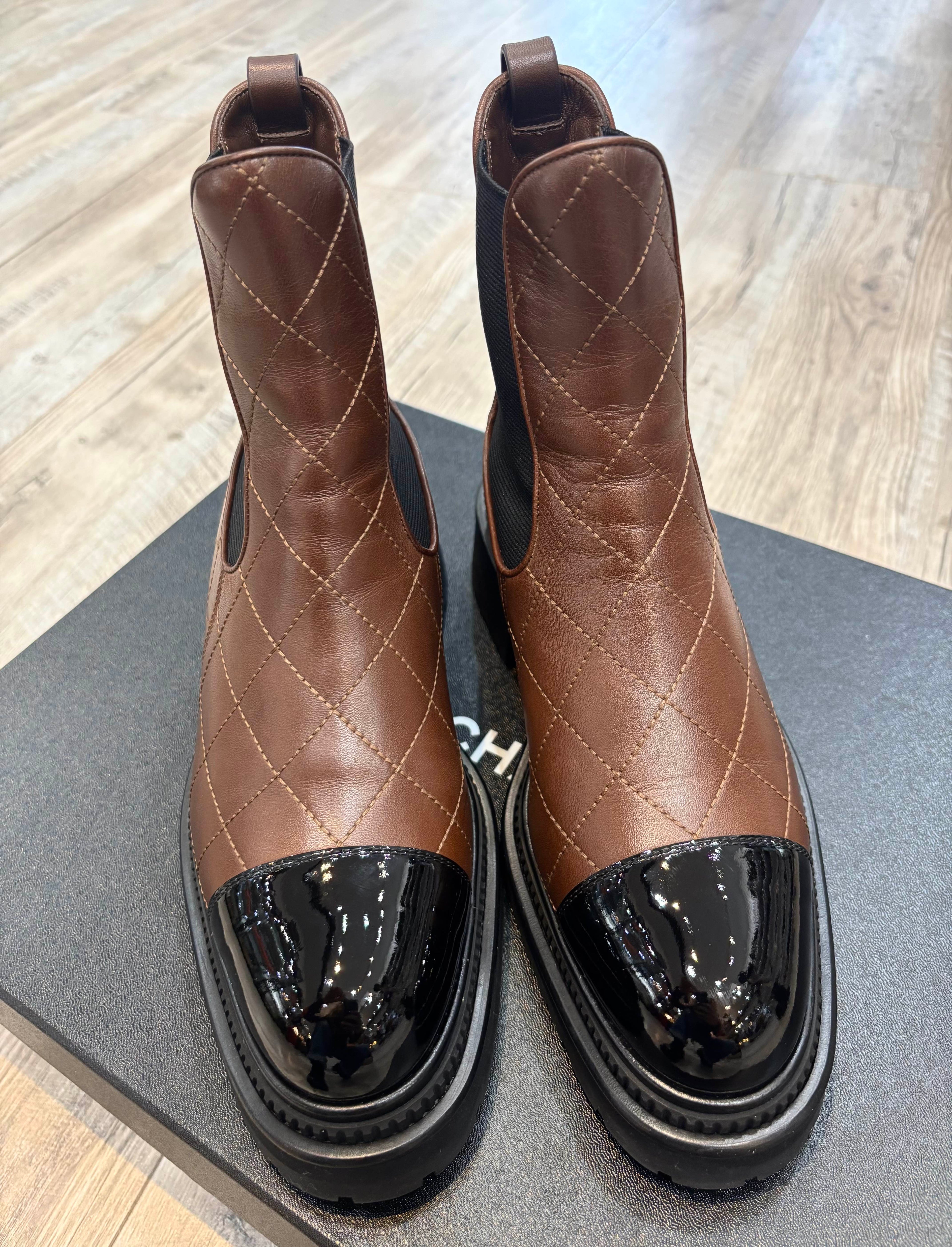 CHANEL QUILTED CALFSKIN LEATHER CHELSEA BOOTS