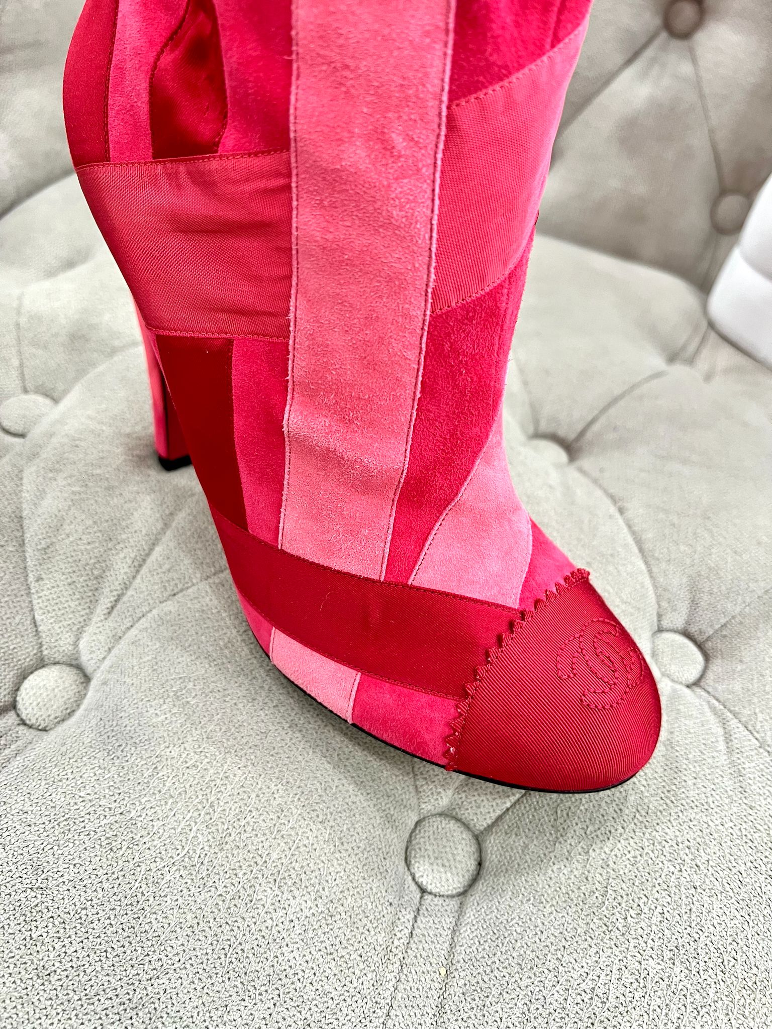 CHANEL PINK SUEDE BOOTS