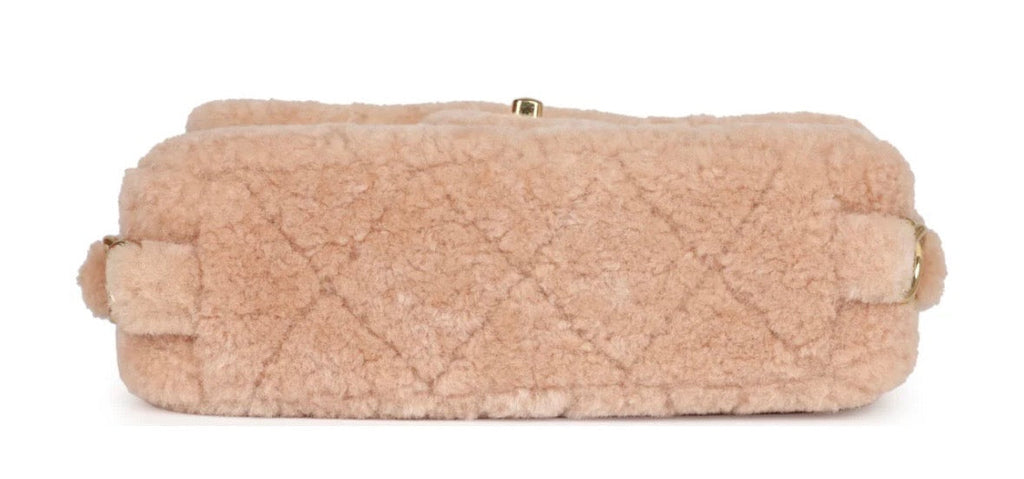CHANEL SMALL CC LIGHT PINK SHEARLING BRUSHED GOLD HARDWARE FLAP BAG