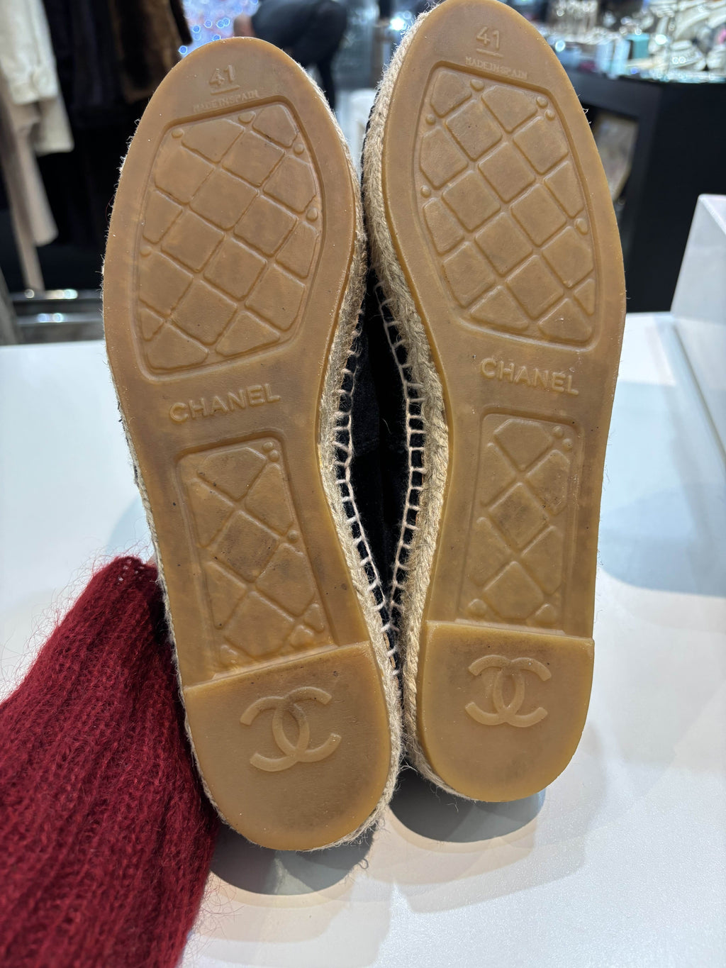 CHANEL VELVET DARK NAVY CC CAP TOE ESPADRILLES