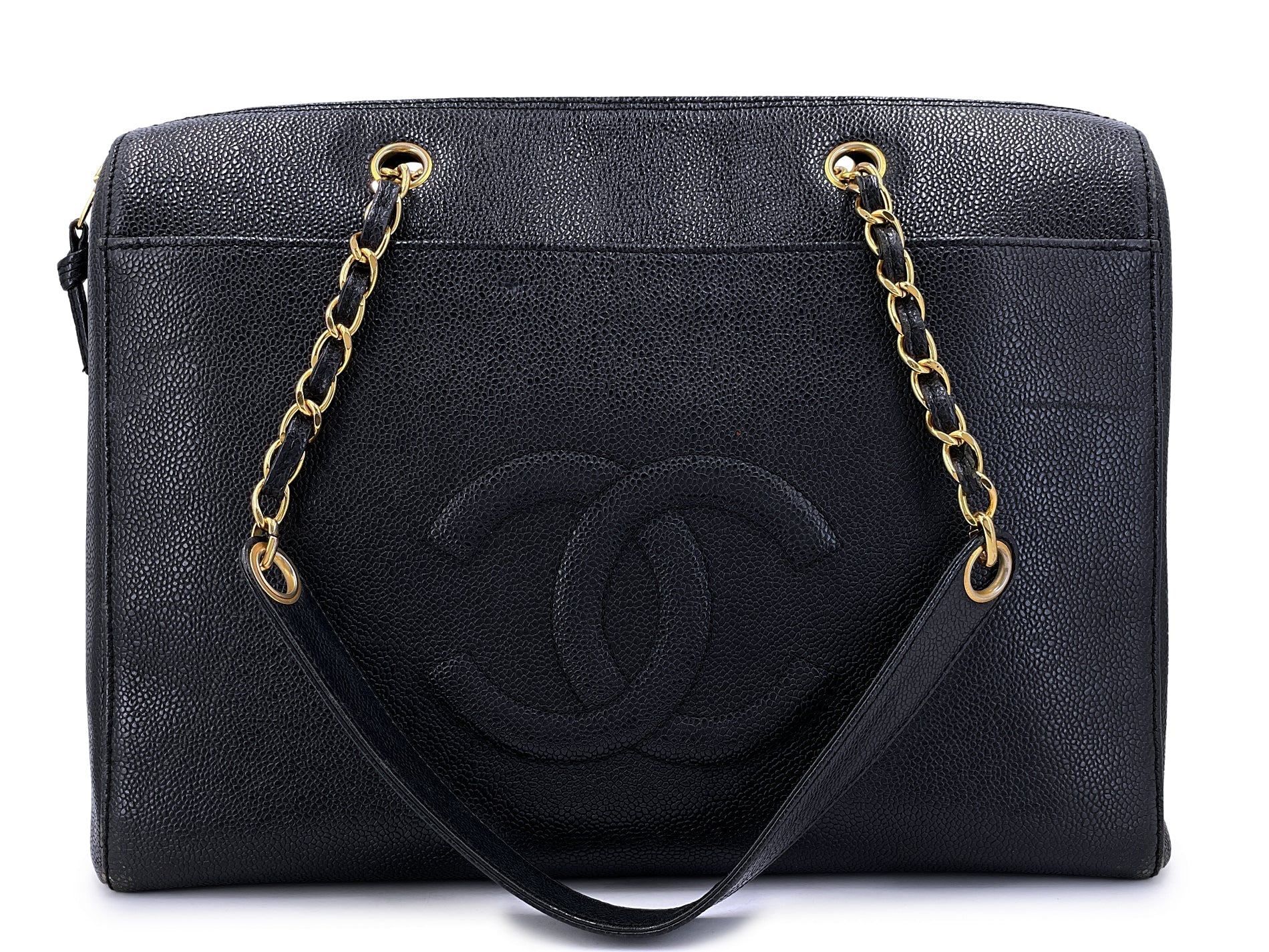 CHANEL VINTAGE TIMELESS CAVIAR LEATHER ZIPPED TOTE BAG