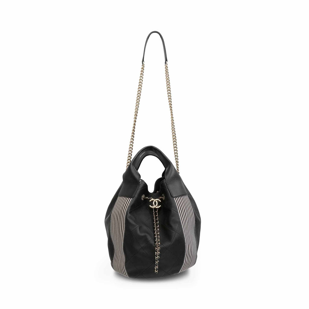 CHANEL Black/White Bucket Handbags