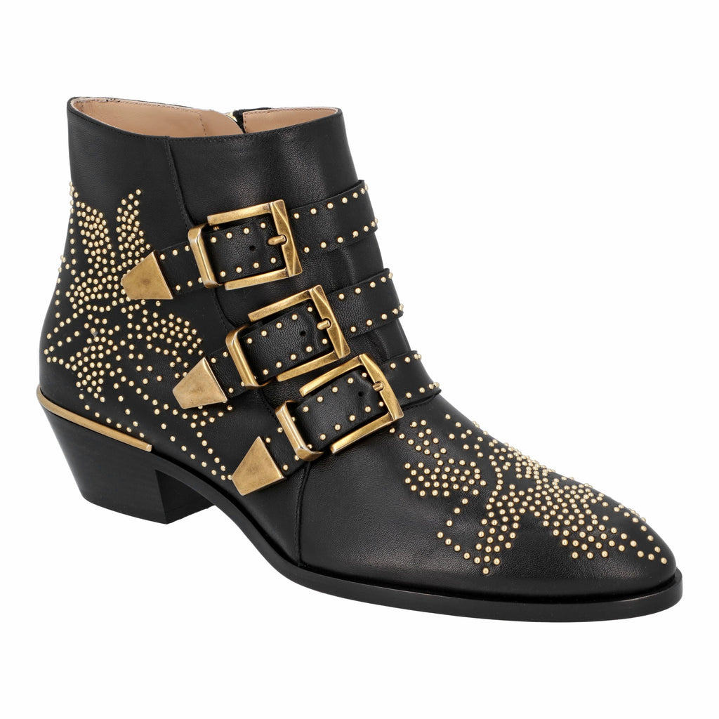Women's Chloé women susanna short boots in black leather with gold studs