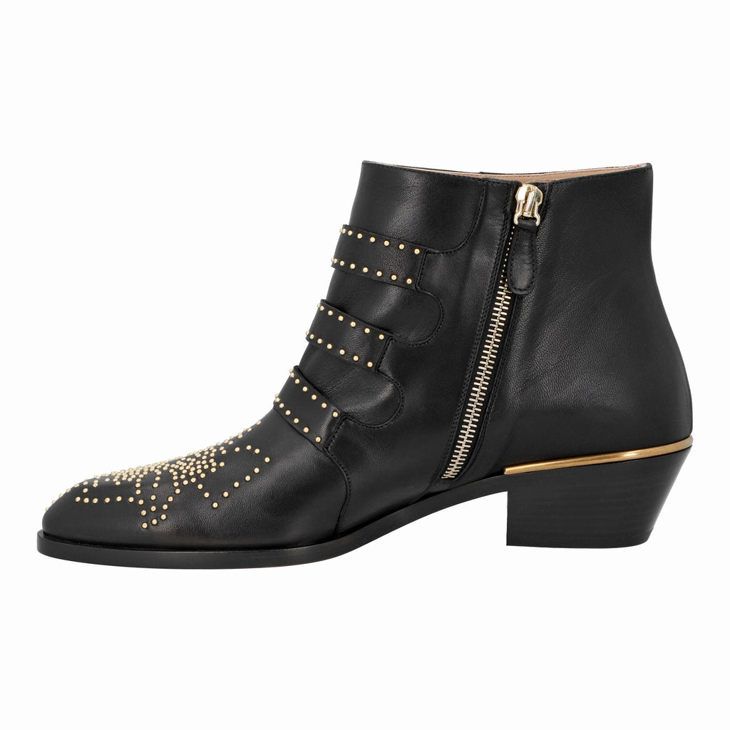 Women's Chloé women susanna short boots in black leather with gold studs
