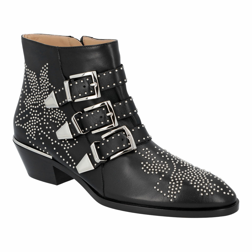 Women's Chloé women susanna short boots in black leather with silver studs