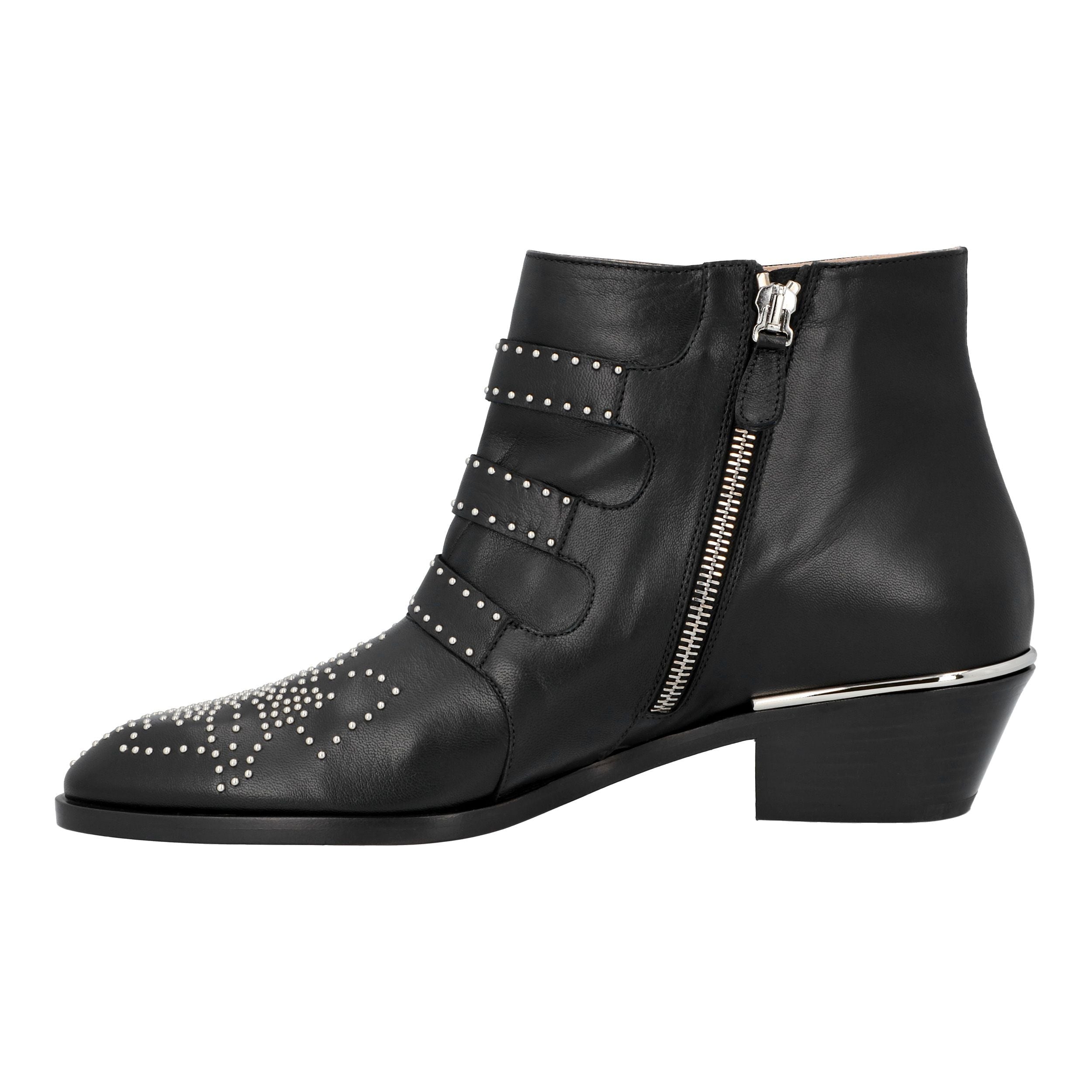 Women's Chloé women susanna short boots in black leather with silver studs