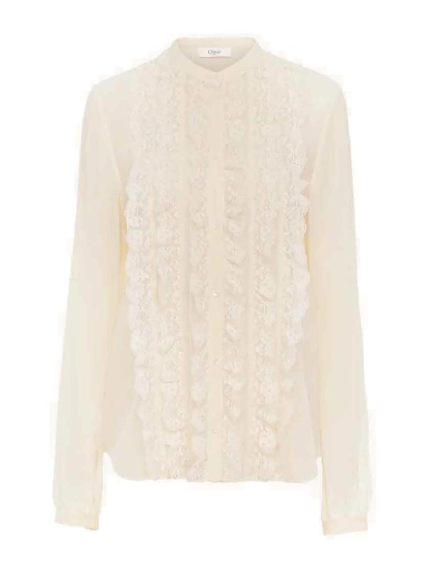 CHLOÉ COLLARLESS SILK GEORGEETTE RUFFLED BLOUSE