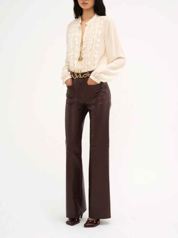 CHLOÉ COLLARLESS SILK GEORGEETTE RUFFLED BLOUSE