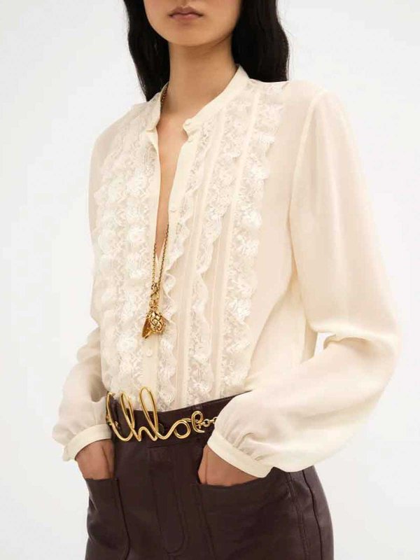 CHLOÉ COLLARLESS SILK GEORGEETTE RUFFLED BLOUSE