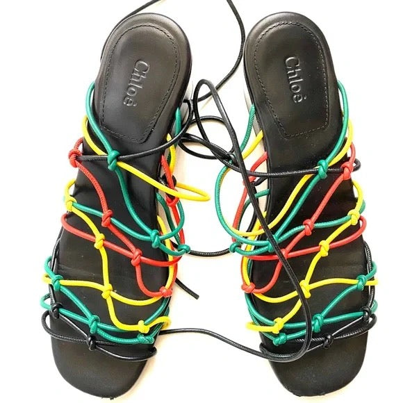 CHLOÉ JAMAICA LEATHER NET SANDALS