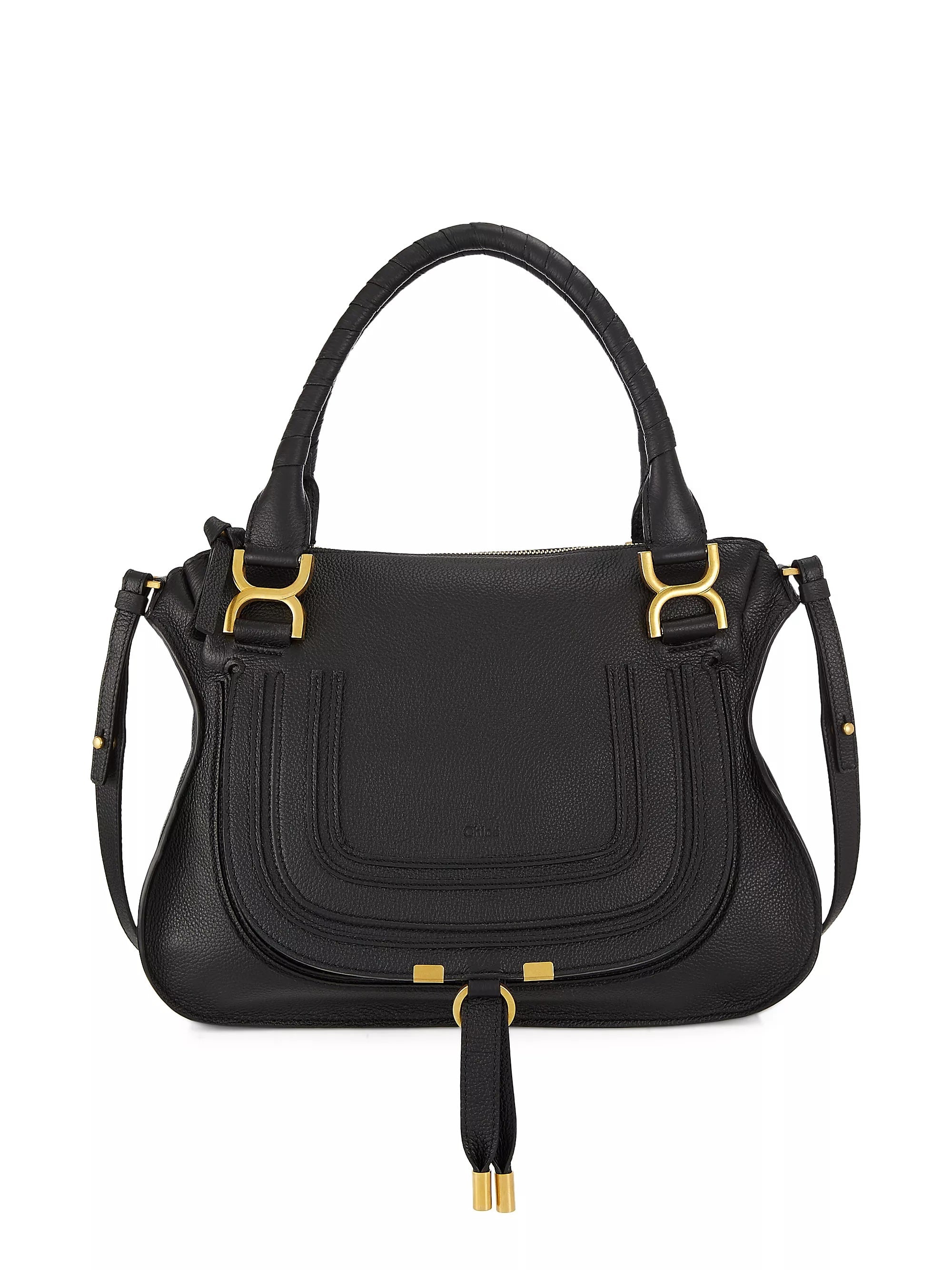 CHLOÉ MEDIUM MARCIE CALFSKIN LEATHER DOUBLE CARRY SATCHEL BAG
