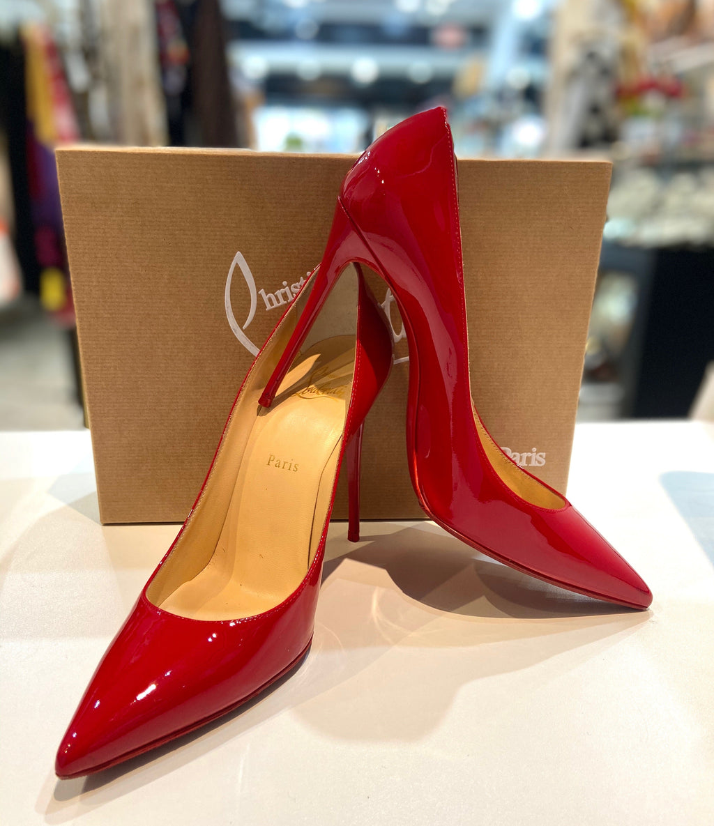 CHRISTIAN LOUBOUTIN SHINY PATENT LEATHER KATE 100 PUMPS