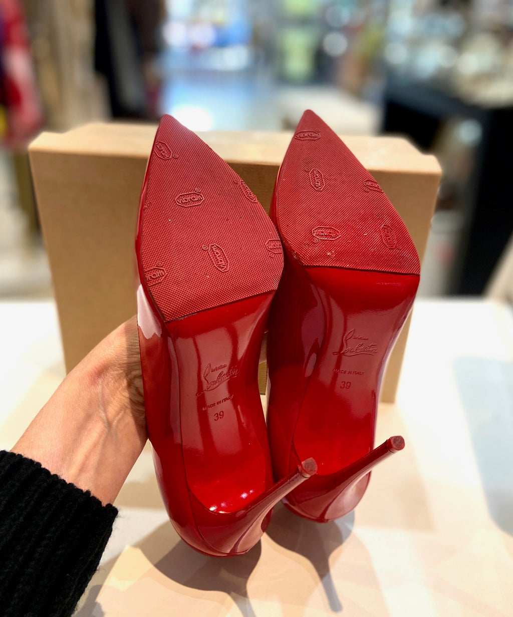 CHRISTIAN LOUBOUTIN SHINY PATENT LEATHER KATE 100 PUMPS