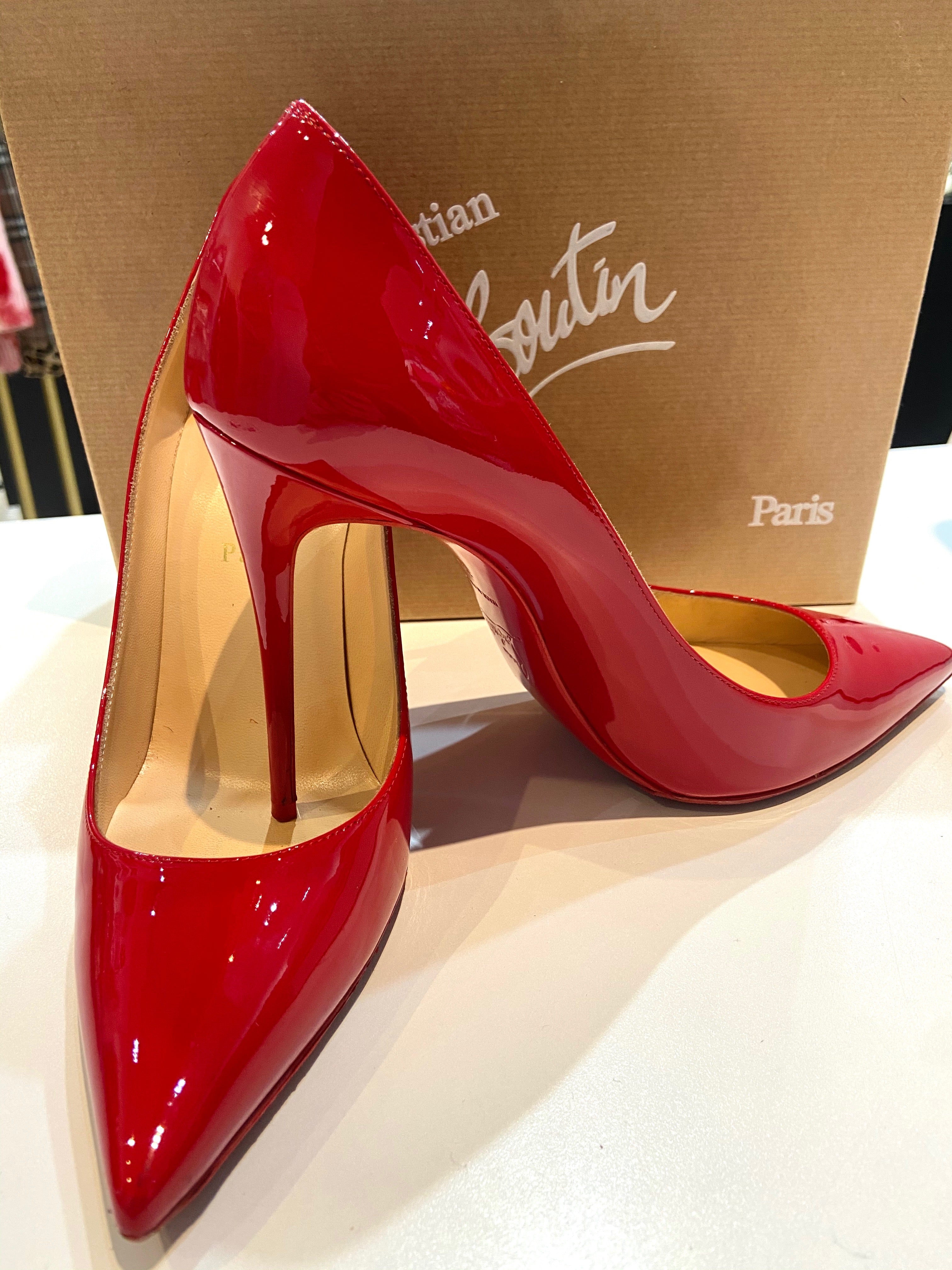 CHRISTIAN LOUBOUTIN SHINY PATENT LEATHER KATE 100 PUMPS