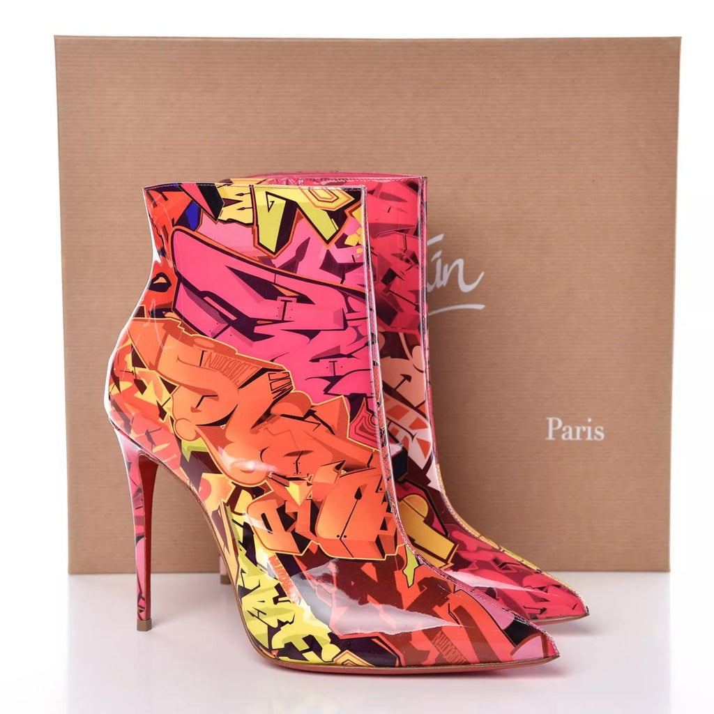 CHRISTIAN LOUBOUTIN PATENT METROGRAF SO KATE 100 ANKLE BOOTS