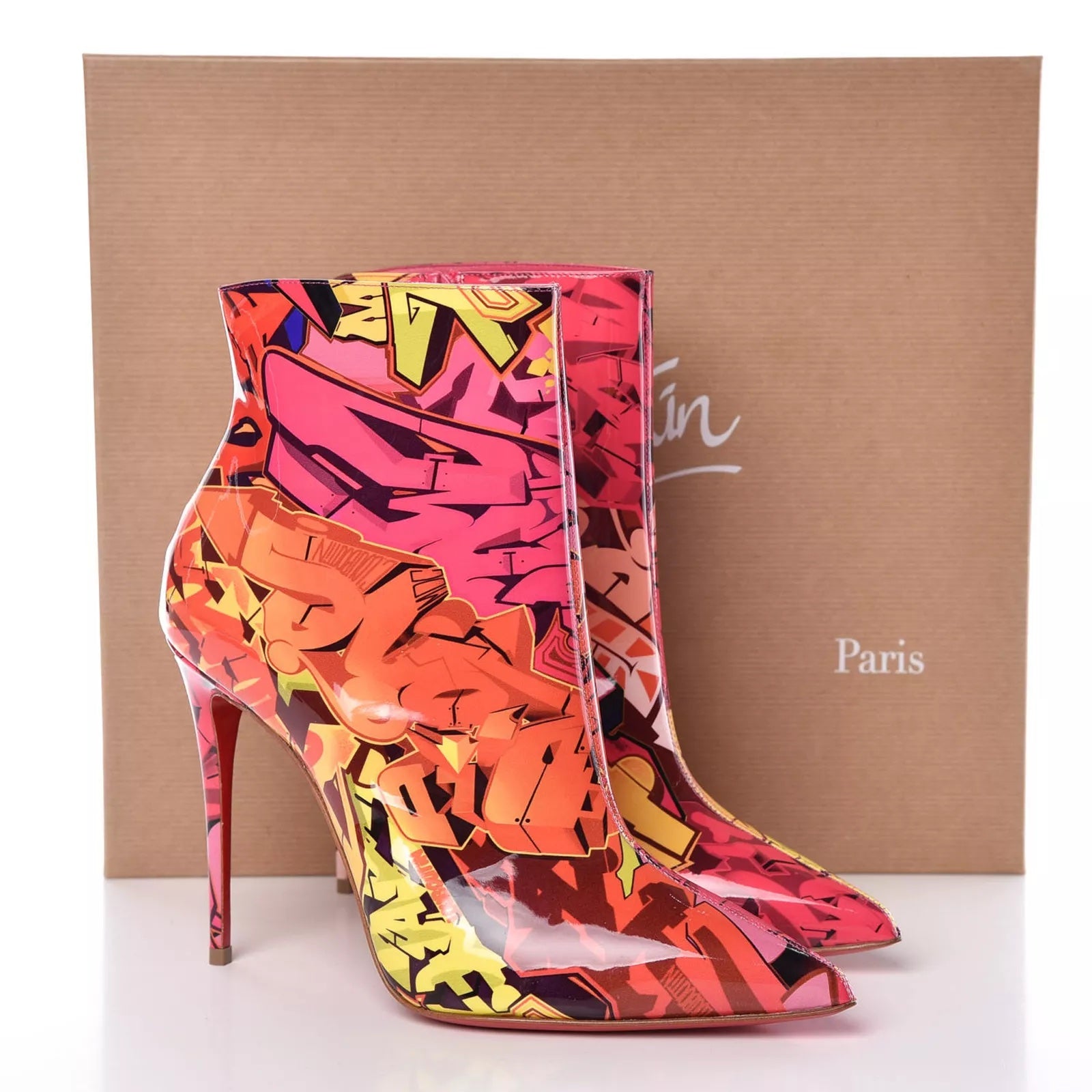 CHRISTIAN LOUBOUTIN PATENT METROGRAF SO KATE 100 ANKLE BOOTS