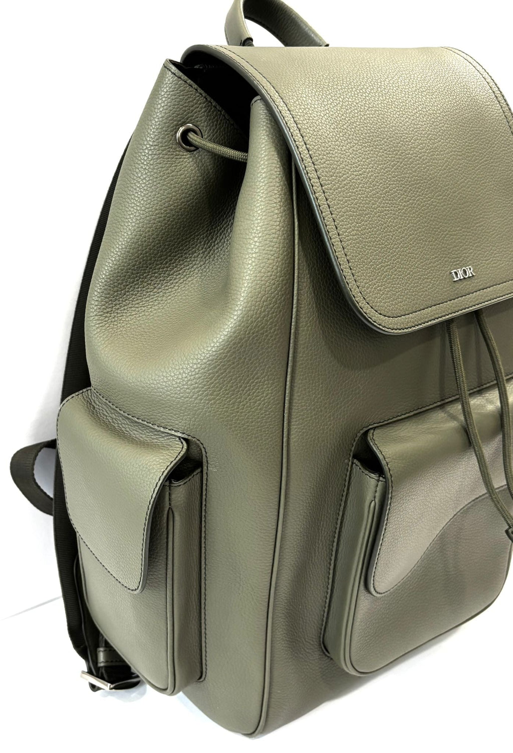 CHRISTIAN DIOR GRAINED CALFSKIN SADDLE DRAWSTRING BACKPACK