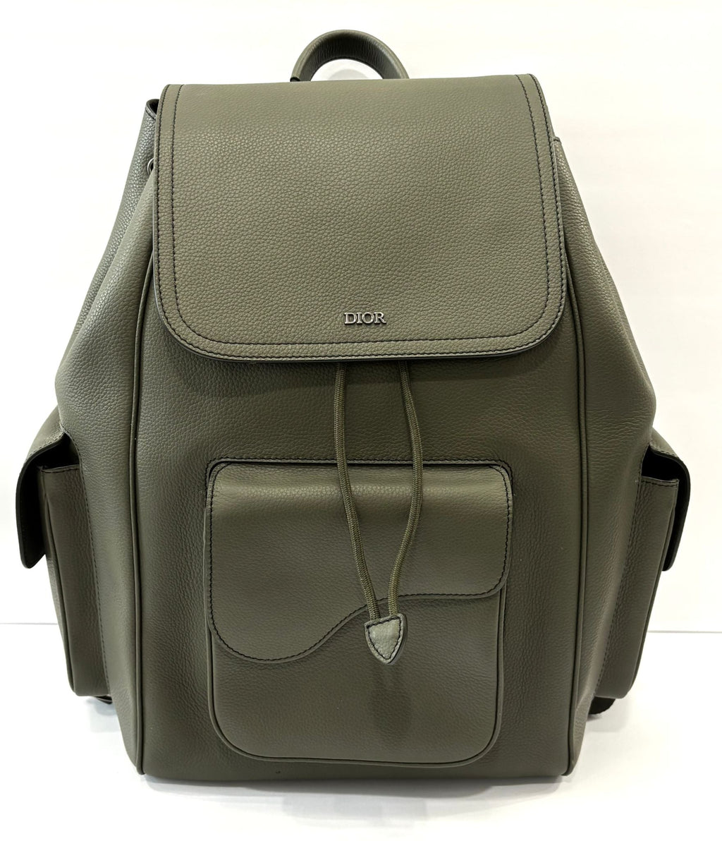 CHRISTIAN DIOR GRAINED CALFSKIN SADDLE DRAWSTRING BACKPACK