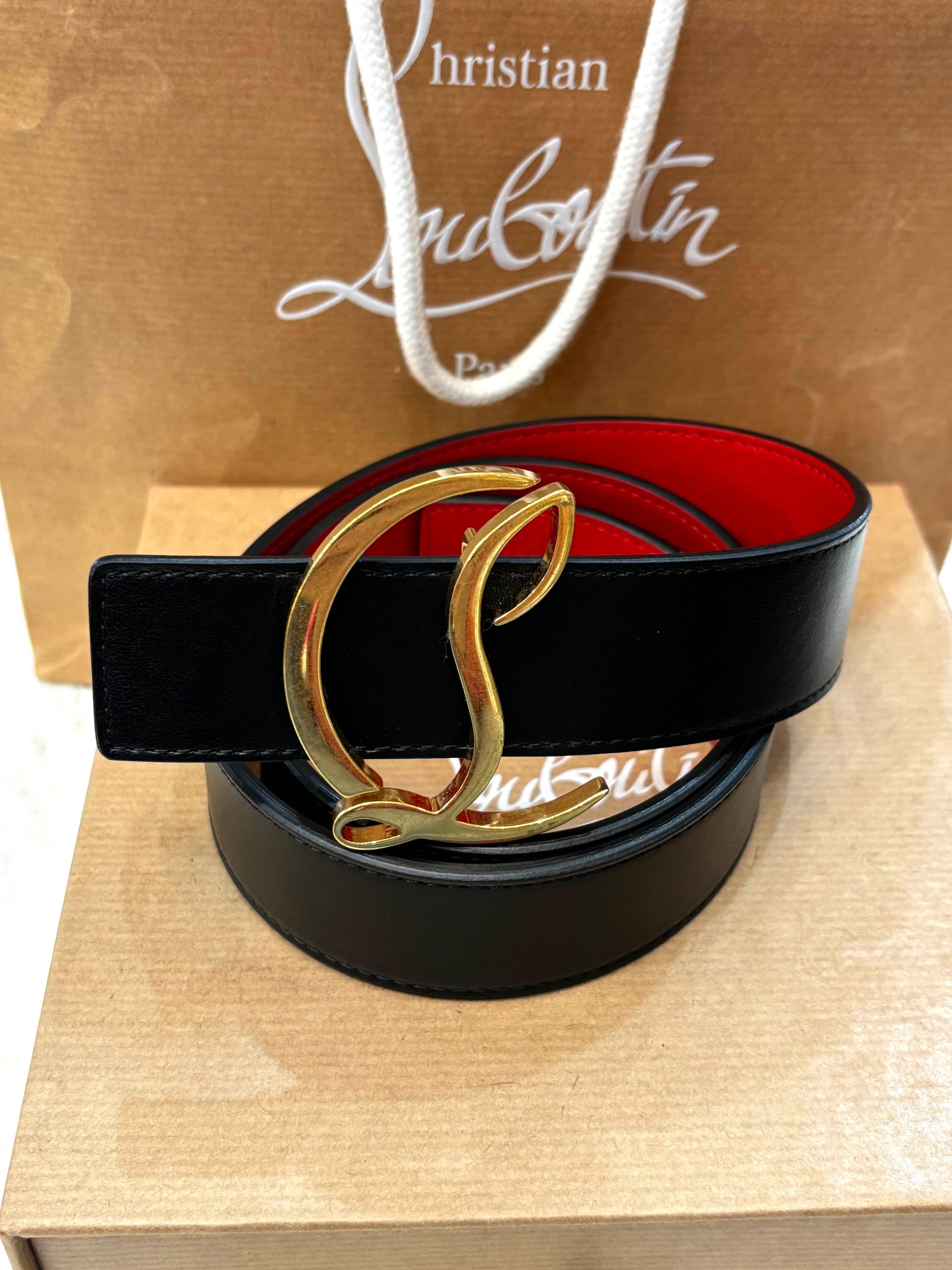 CHRISTIAN LOUBOUTIN CALFSKIN LEATHER LOGO BELT