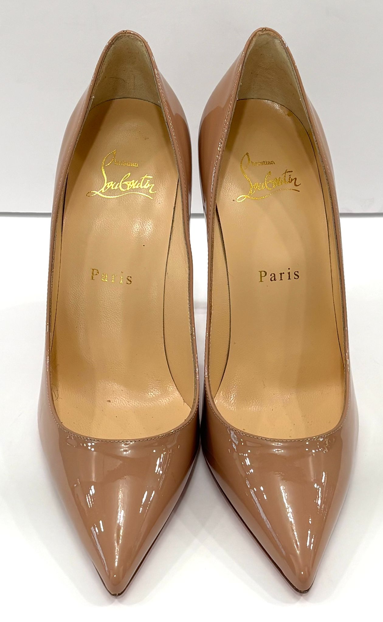 CHRISTIAN LOUBOUTIN KATE 100 PATENT LEATHER POINTED HEELS
