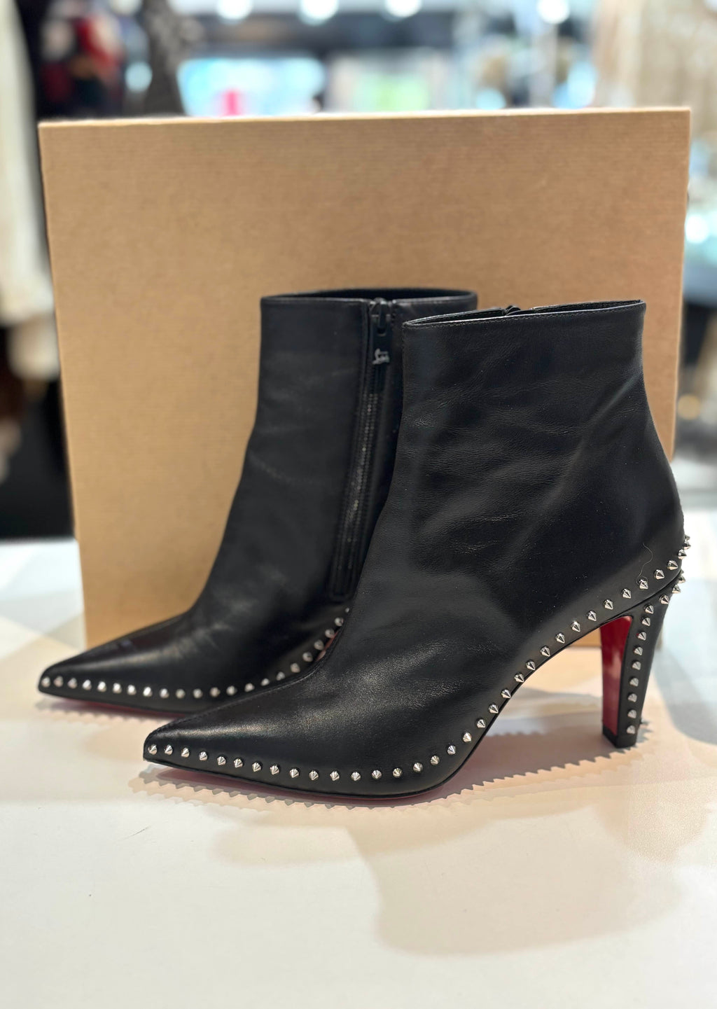 LOUBOUTIN VIDURA LEATHER STUDDED BOOTIES