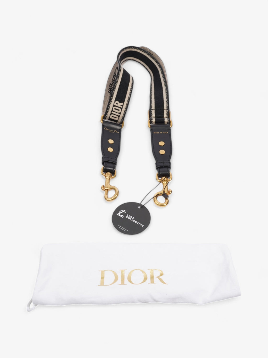 Christian Dior Adjustable Shoulder Strap with Ring Black Oblique Cotton