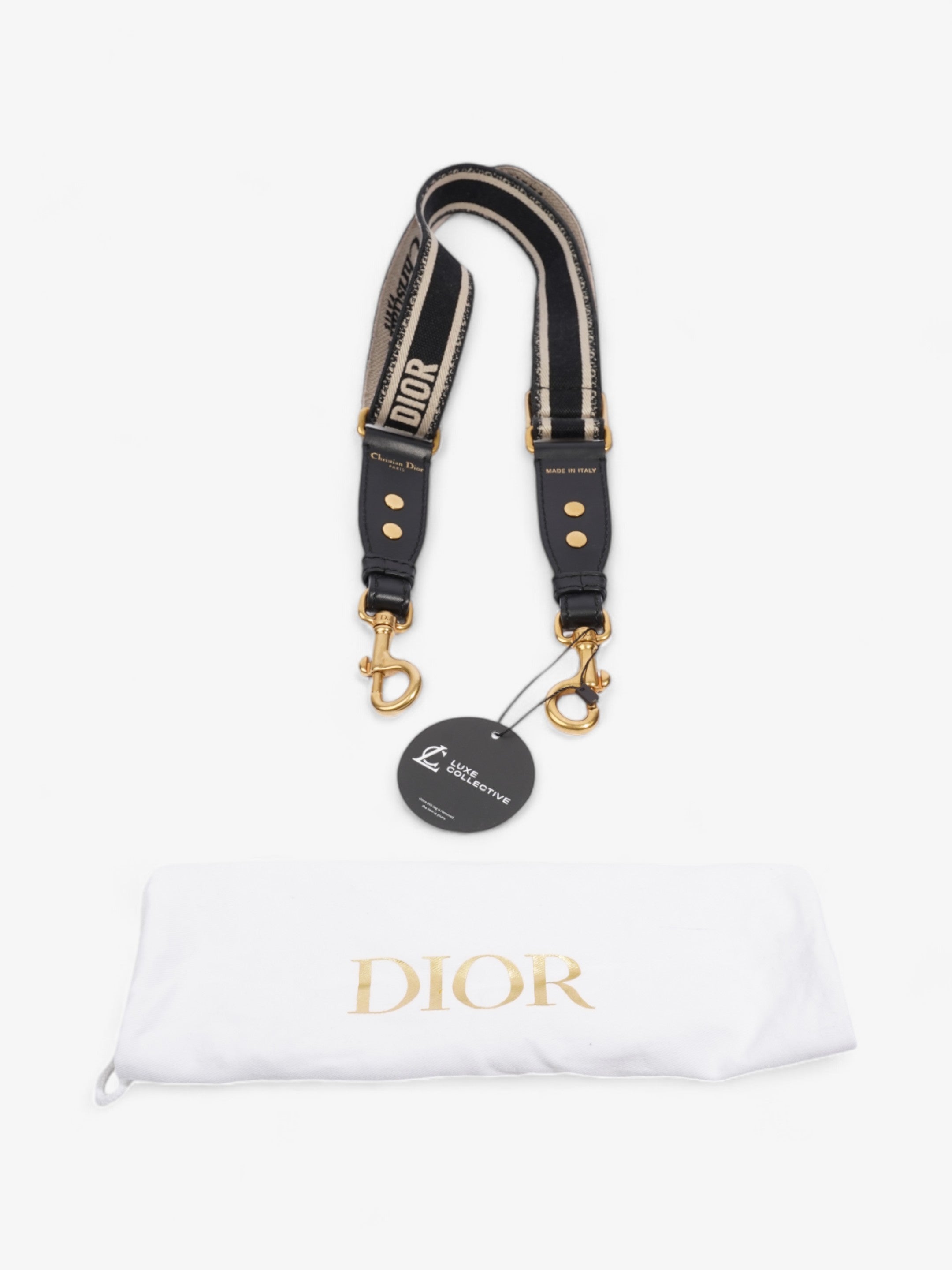 Christian Dior Adjustable Shoulder Strap with Ring Black Oblique Cotton