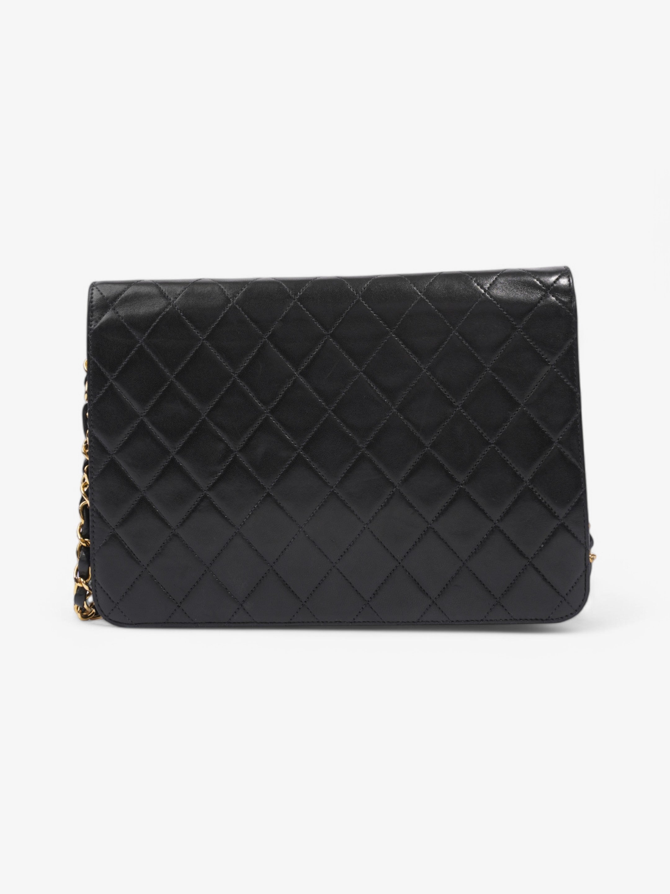 Chanel Half Flap Shoulder Bag Black Lambskin Leather Medium