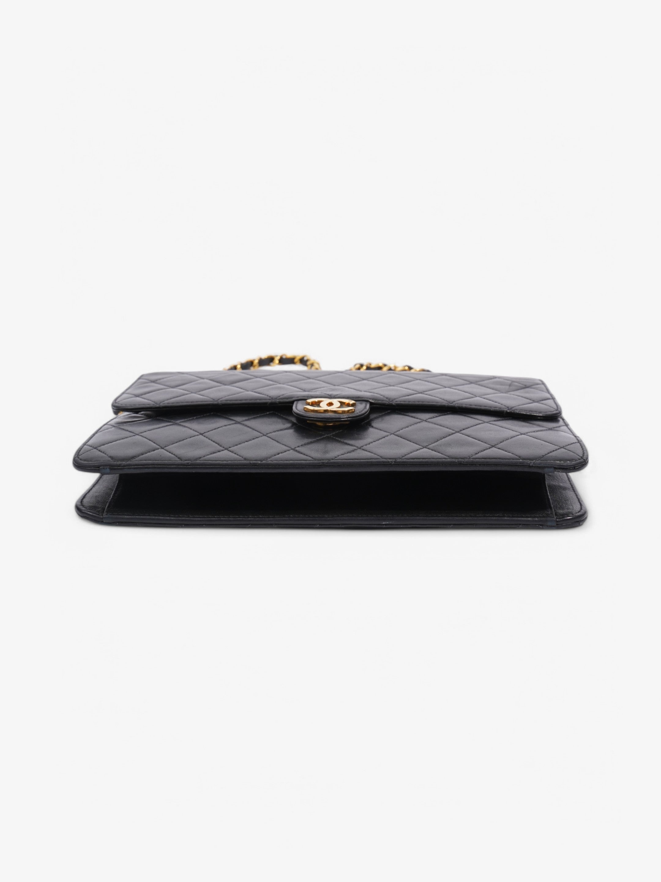 Chanel Half Flap Shoulder Bag Black Lambskin Leather Medium